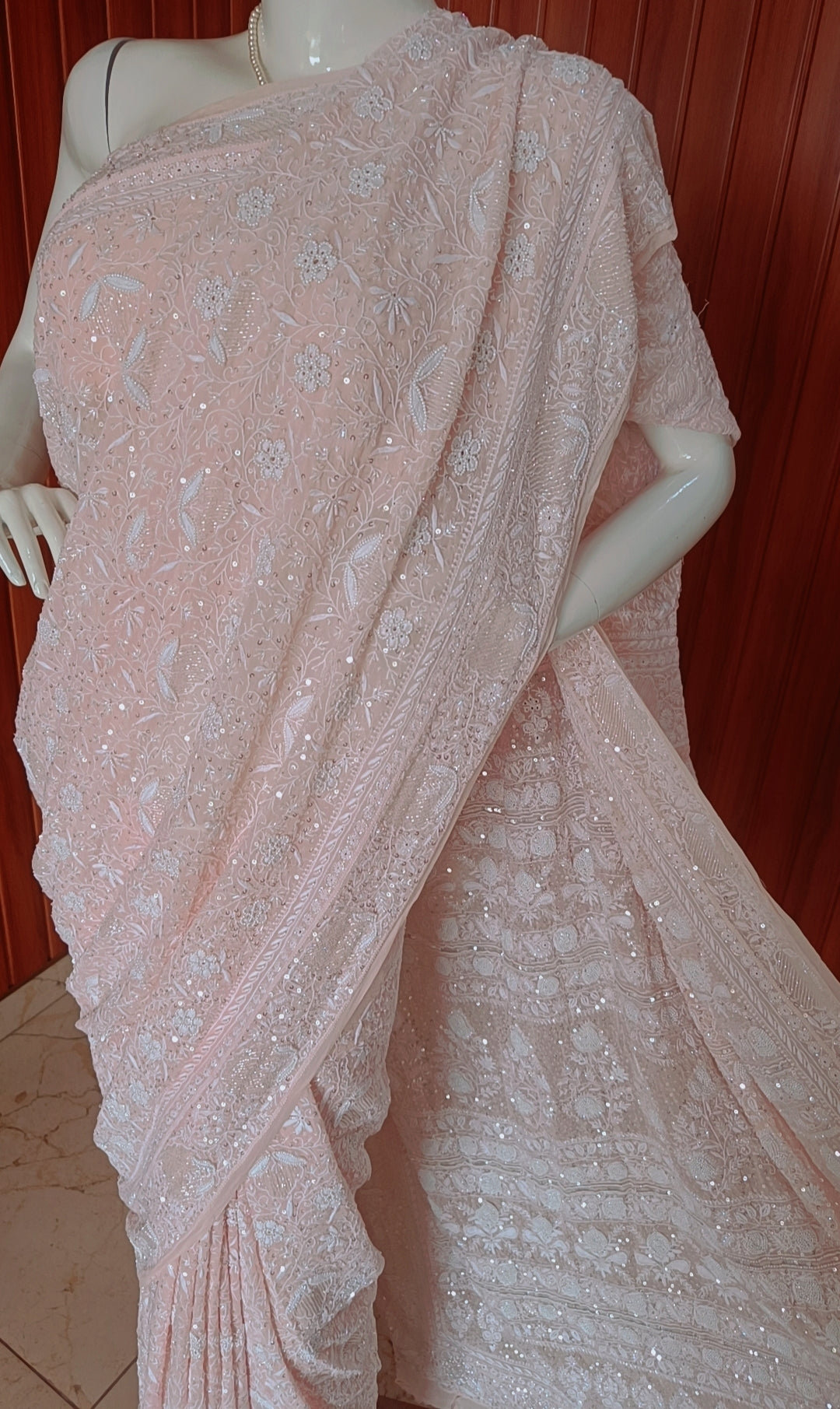 Ruhani Soft Peach 2 and 3 taar Chikankari Masterpiece Saree
