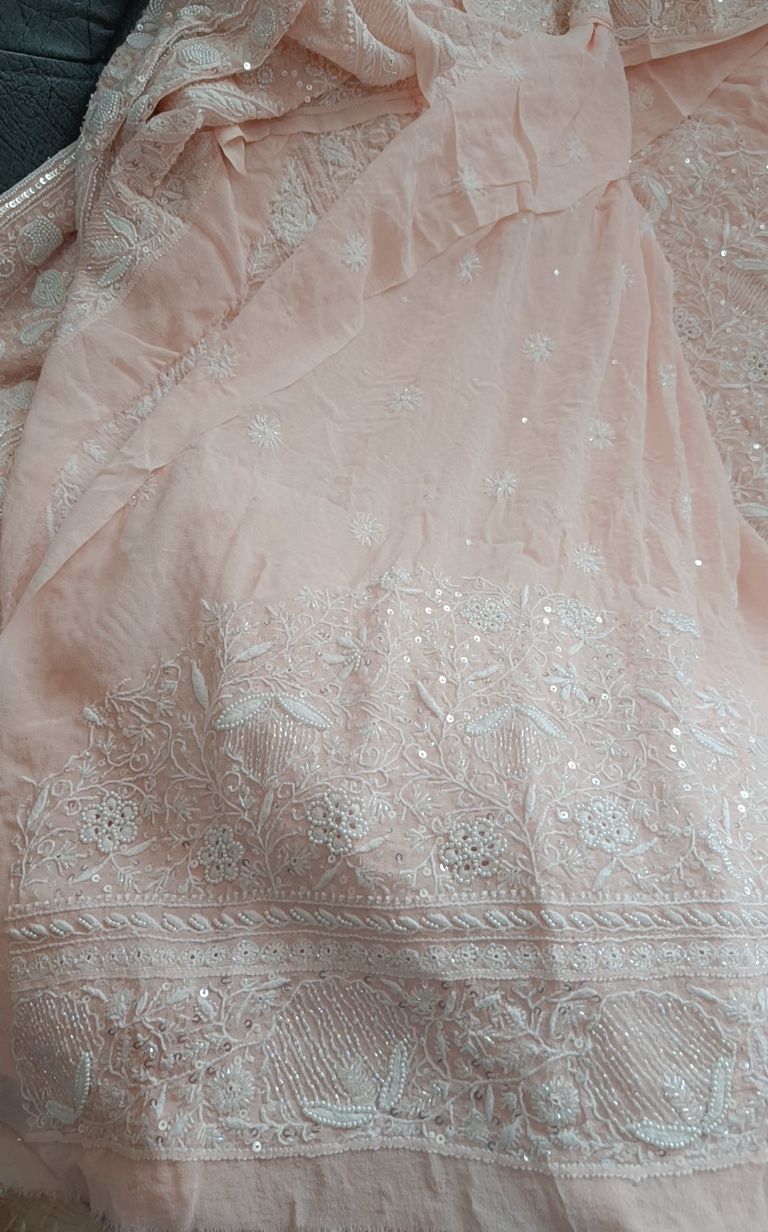 Ruhani Soft Peach 2 and 3 taar Chikankari Masterpiece Saree