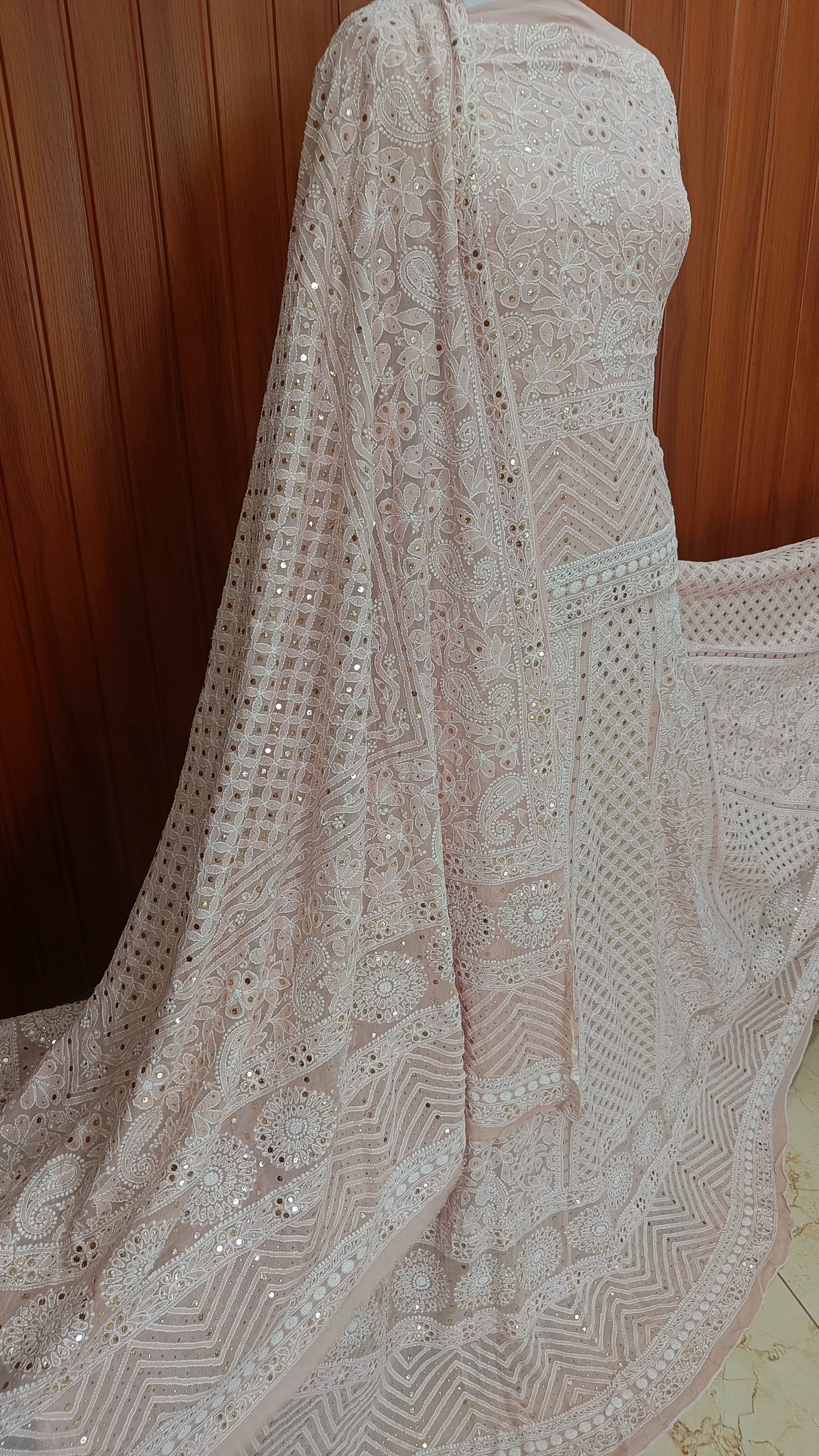 Ruhani Dusty Pink Allover Chikankari and Mukaish Lehenga Set