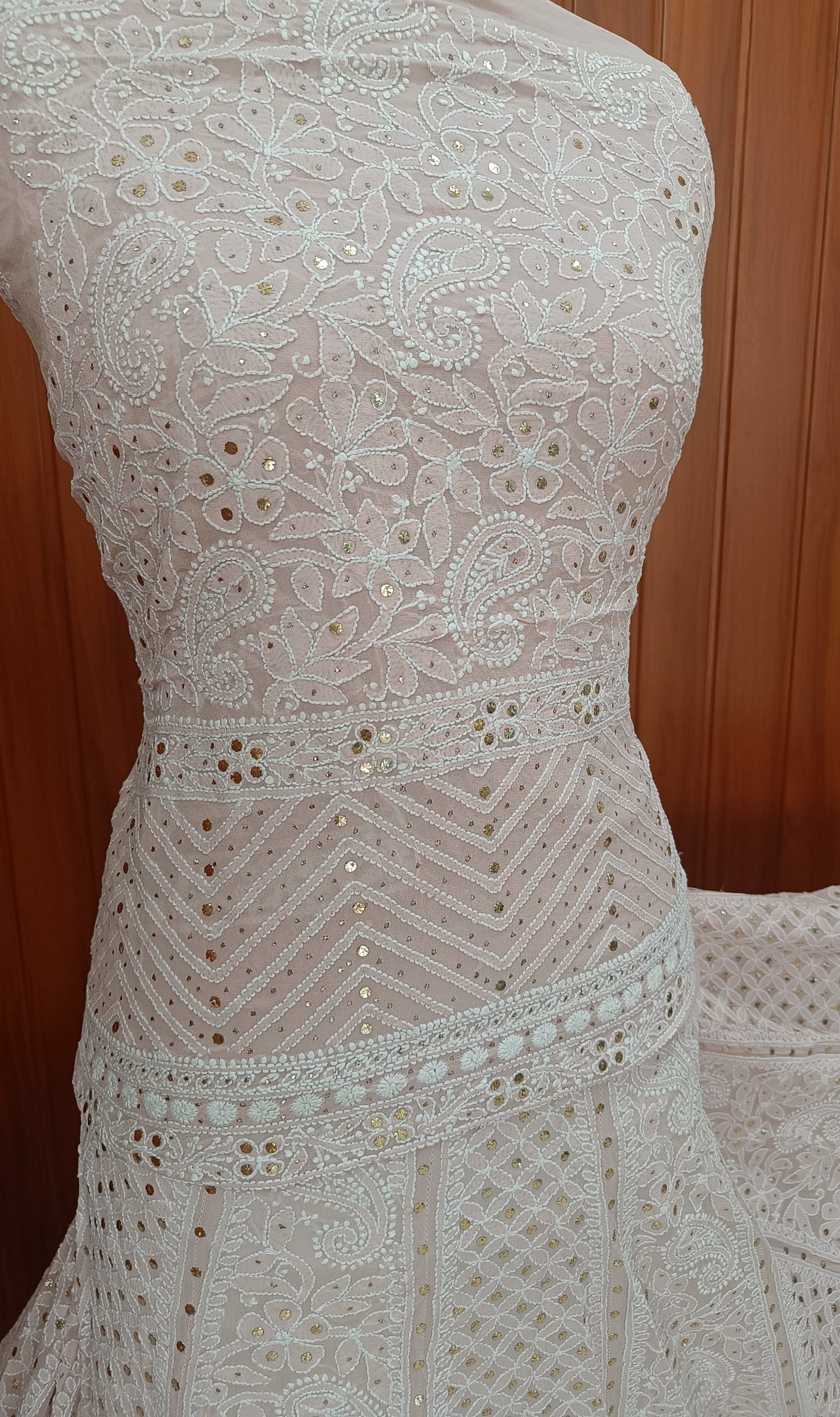 Ruhani Dusty Pink Allover Chikankari and Mukaish Lehenga Set