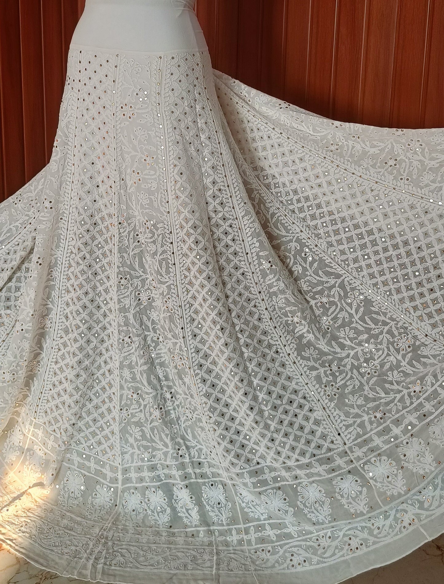 Ruhani Ivory Allover Chikankari and Mukaish Lehenga Skirt