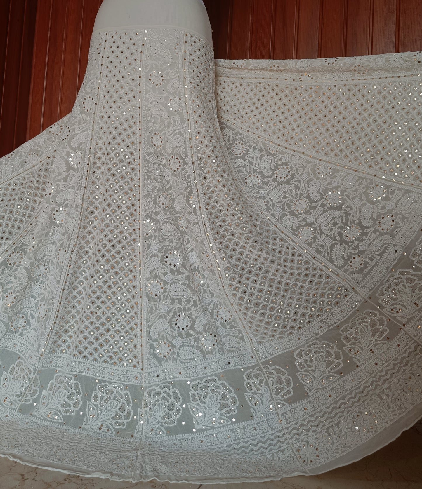 Ruhani Ivory Allover Chikankari and Mukaish Lehenga Skirt