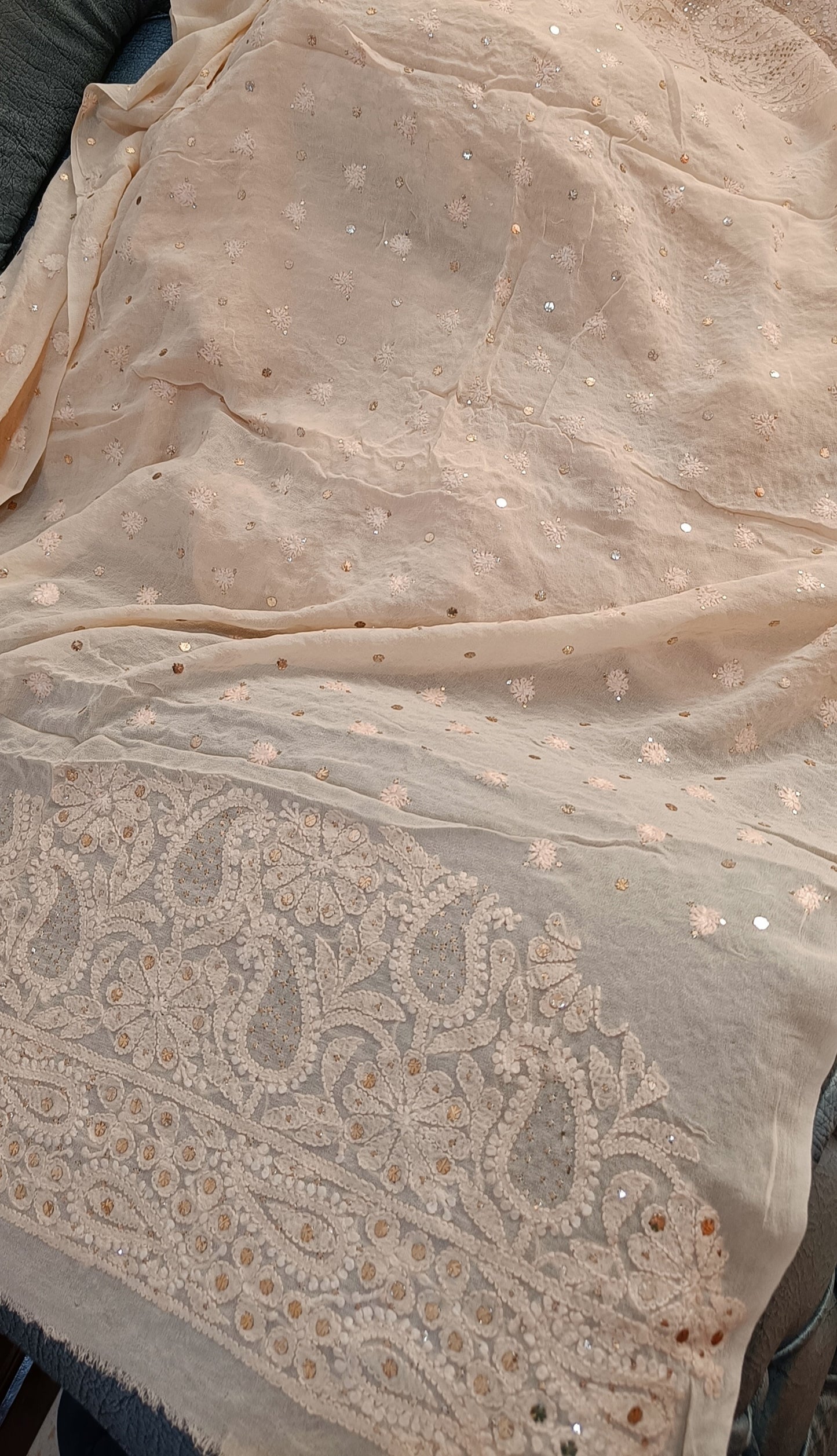 Beige Ruhani Allover Chikankari and Mukaish Saree