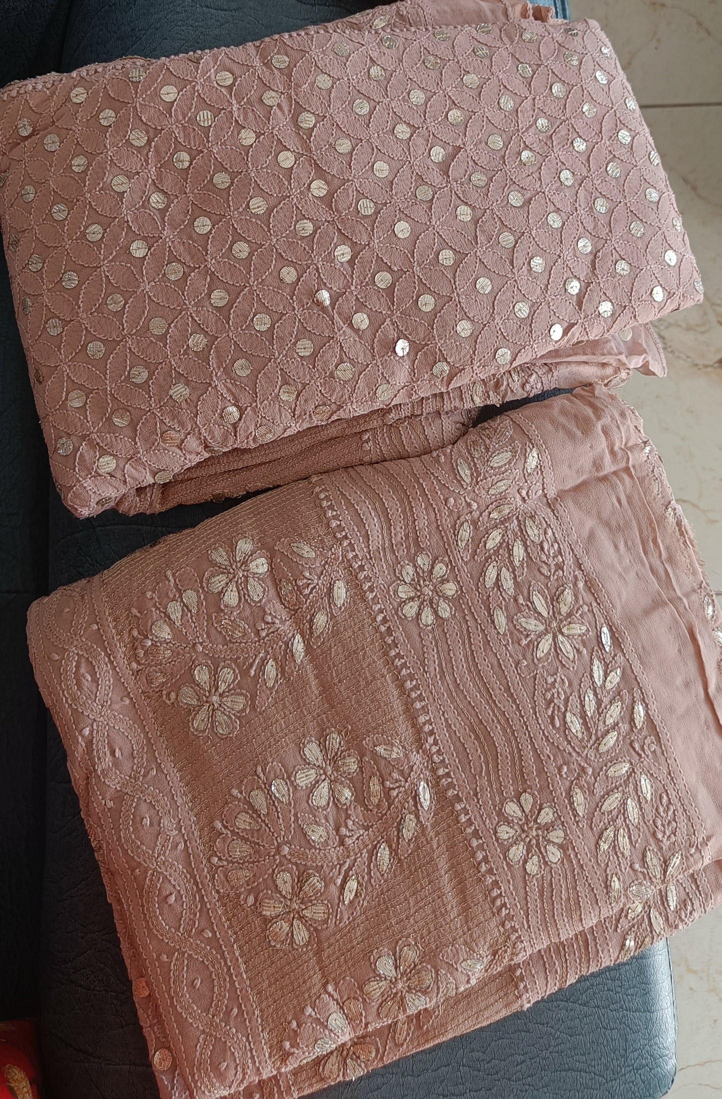Taupe Pink Brown Chikankari and Gota Patti Georgette Lehenga Set