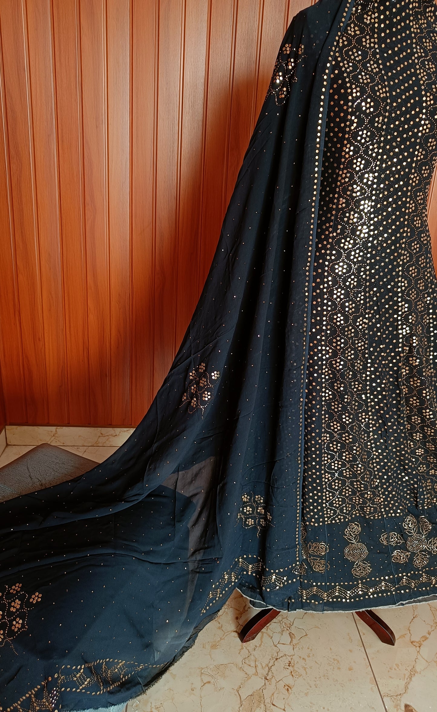 Black Allover Heavy Mukaish Georgette Anarkali with Dupatta