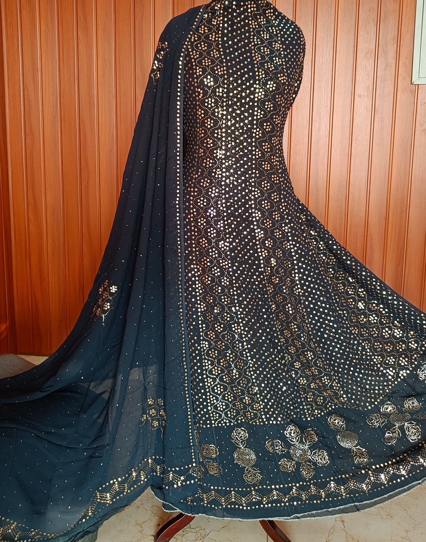 Black Allover Heavy Mukaish Georgette Anarkali with Dupatta