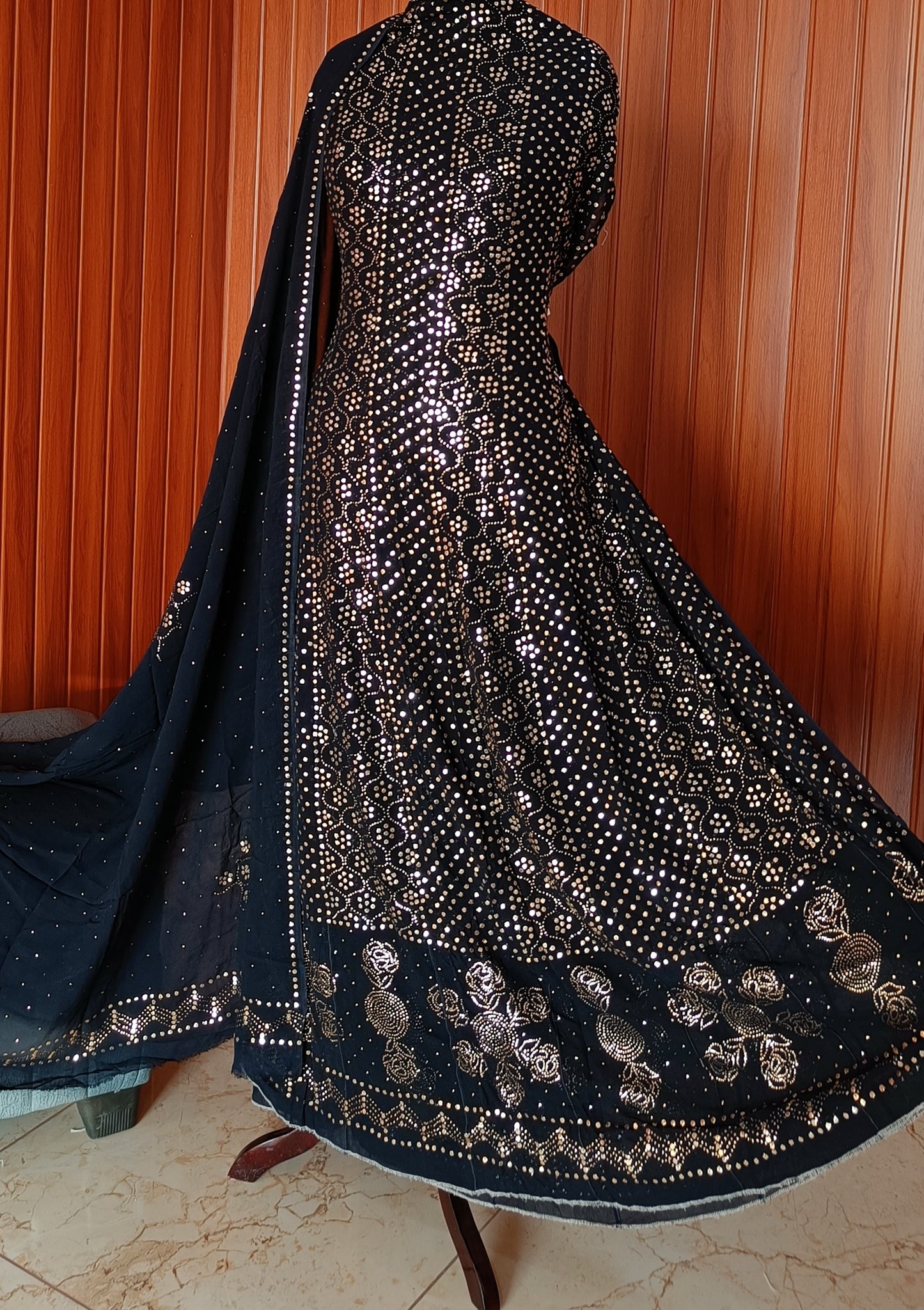 Black Allover Heavy Mukaish Georgette Anarkali with Dupatta