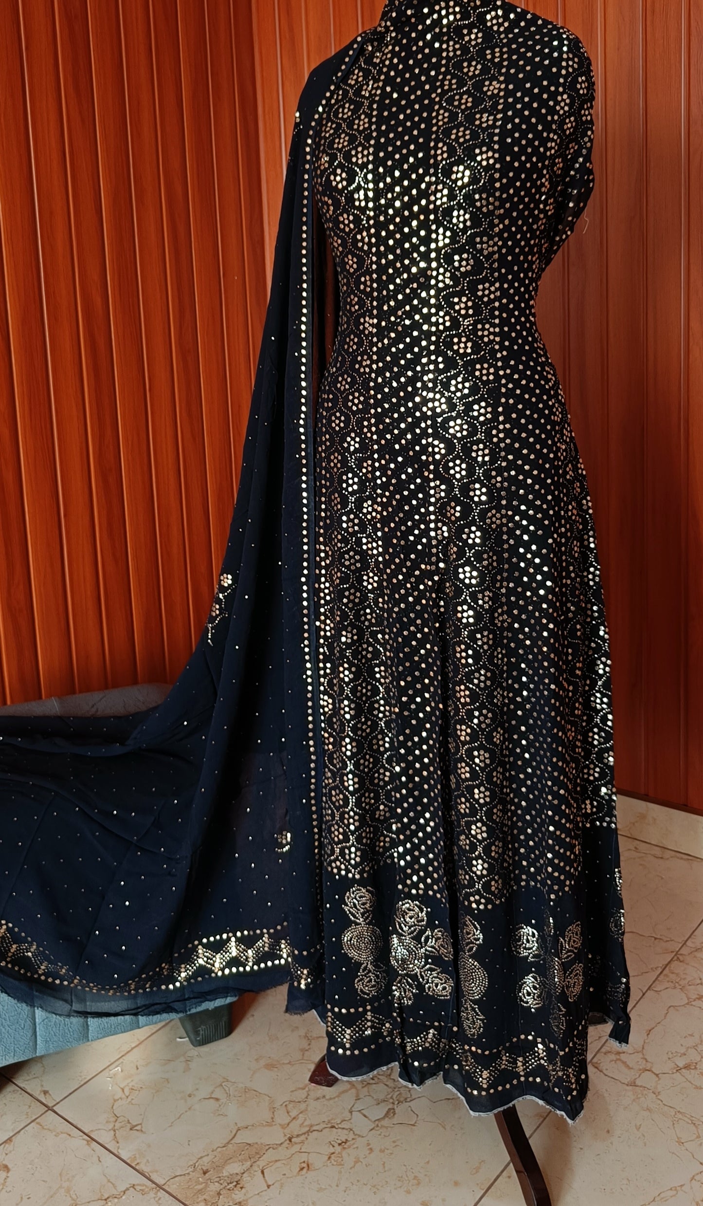 Black Allover Heavy Mukaish Georgette Anarkali with Dupatta