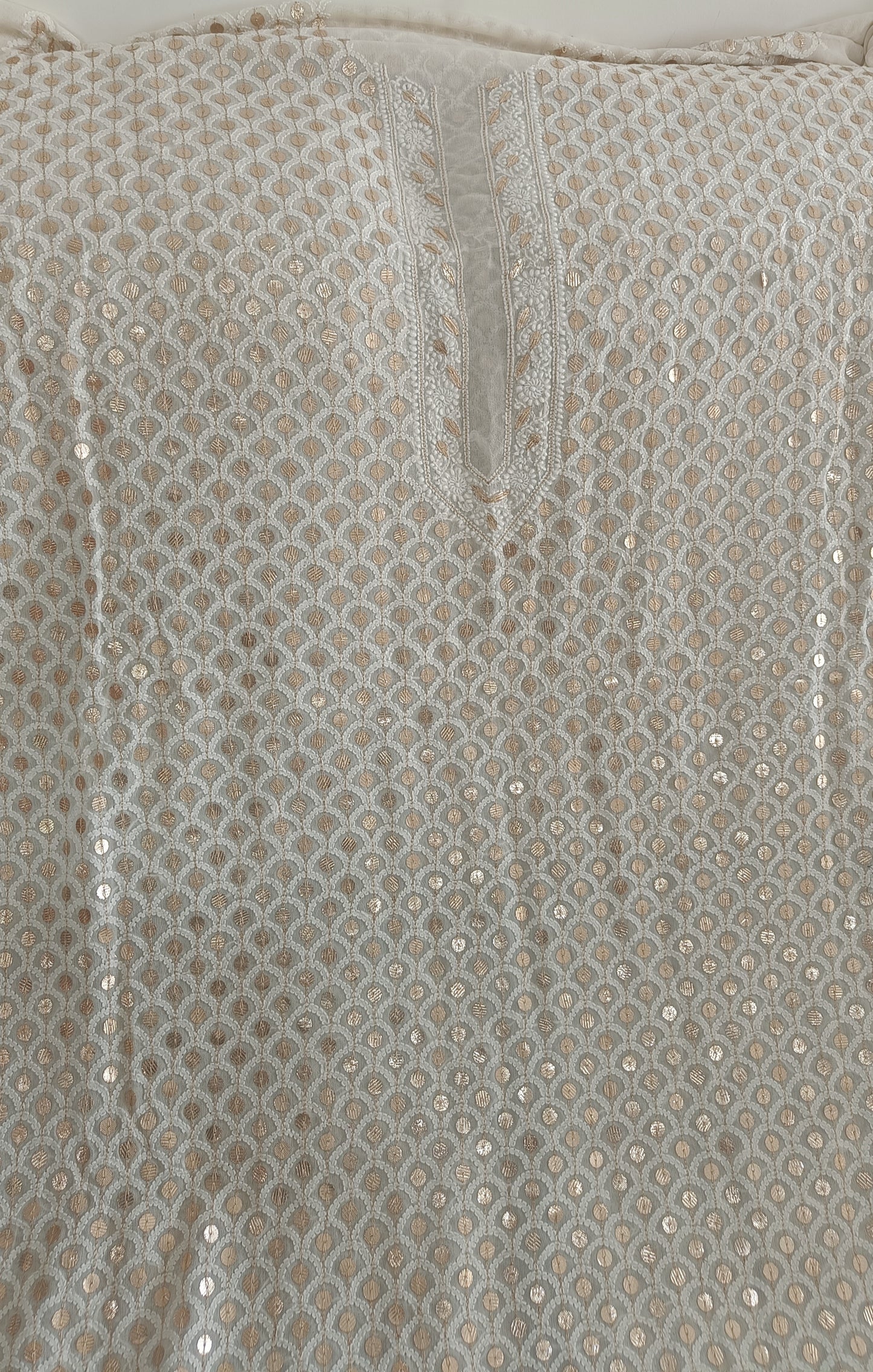 Ruhani Pure Georgette Allover Chikankari and Heavy Gota Patti Men's Wedding Kurta