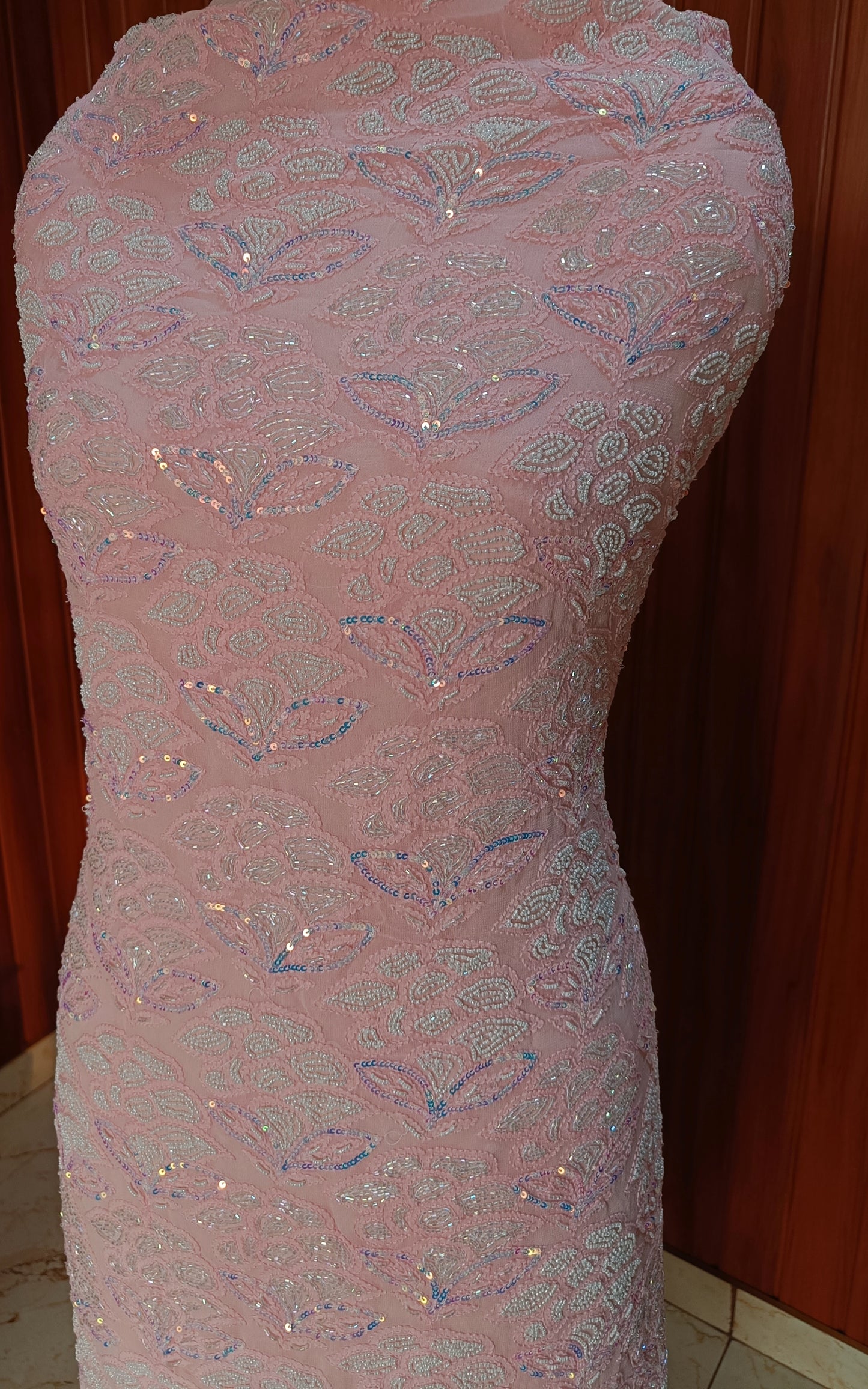 Peachy Pink Chikankari pearl sequins Kurta and Dupatta