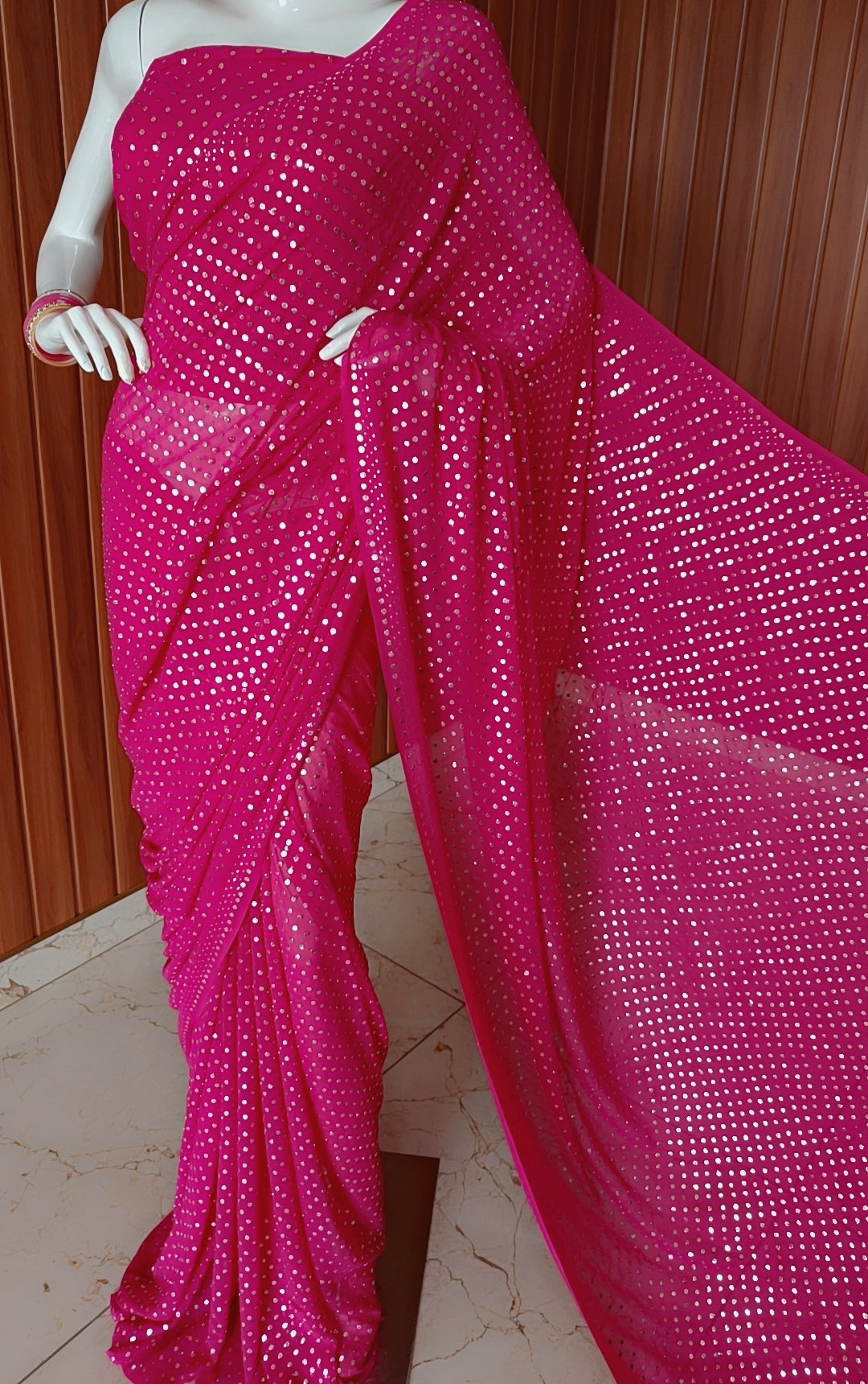 Ruhani Hot Pink Allover Mukaish Dana Pure Georgette Saree