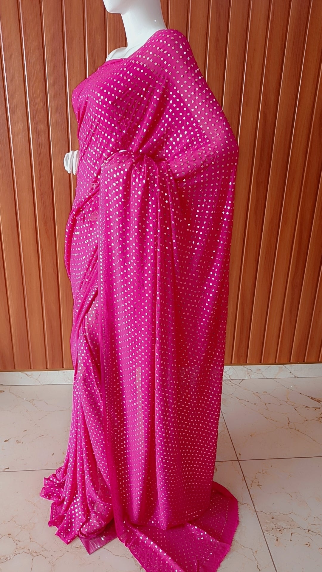 Ruhani Hot Pink Allover Mukaish Dana Pure Georgette Saree