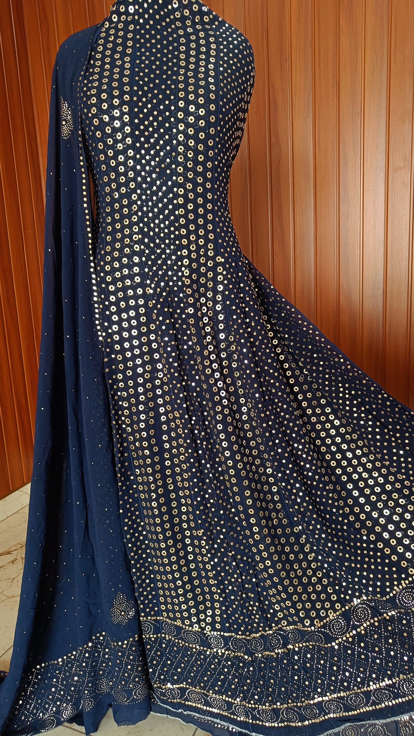 Navy Blue Allover Heavy Mukaish Georgette Anarkali with Dupatta