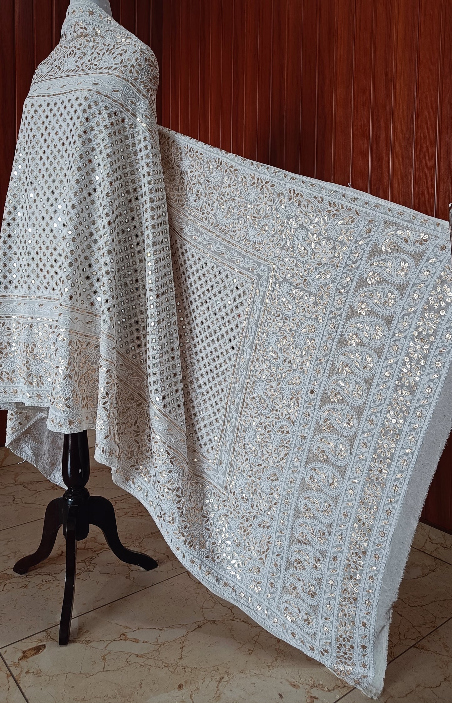 Ruhani Ivory Chikankari Mirror and Gota Patti Pure Georgette Wedding Dupatta