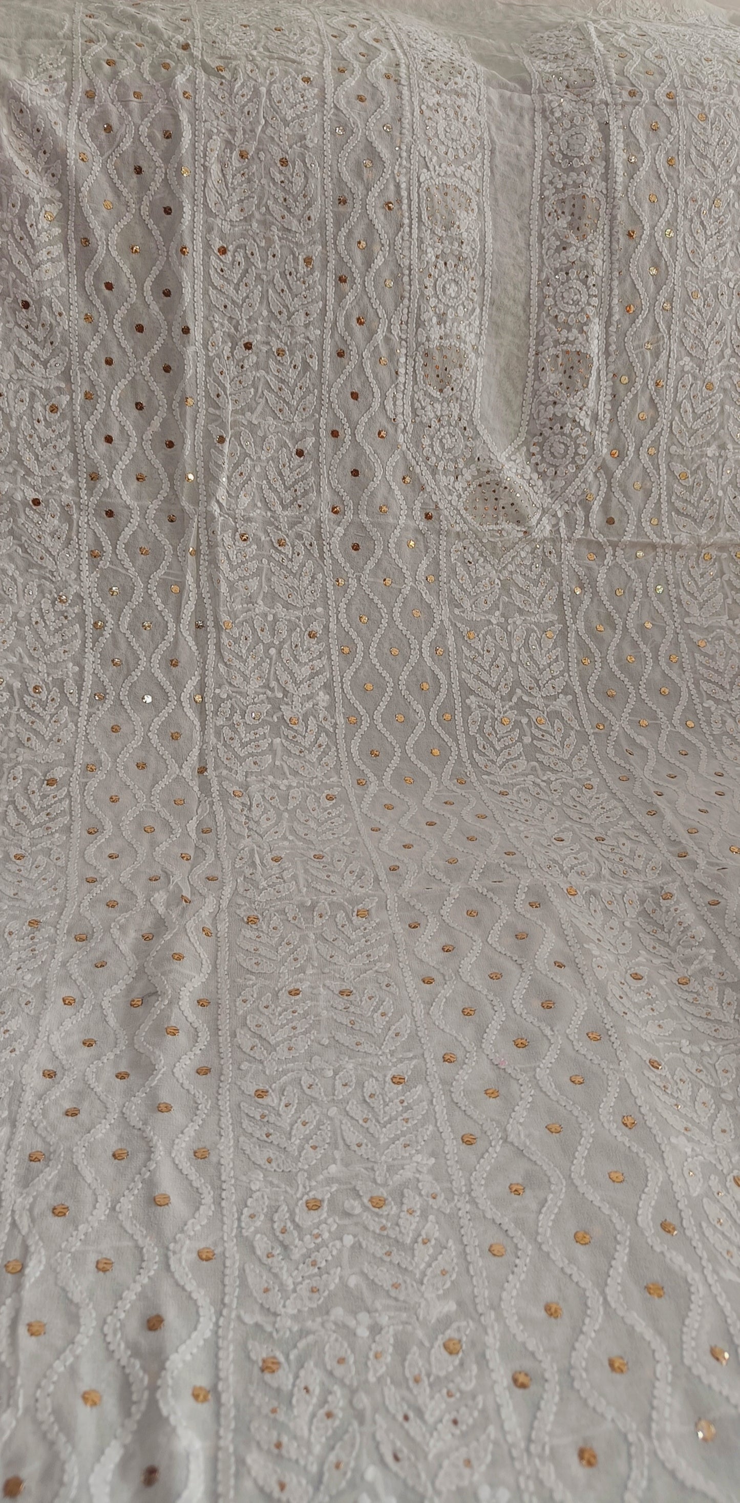 Ivory Pure Georgette Allover Chikankari and Mukaish Men's Kurta Fabric