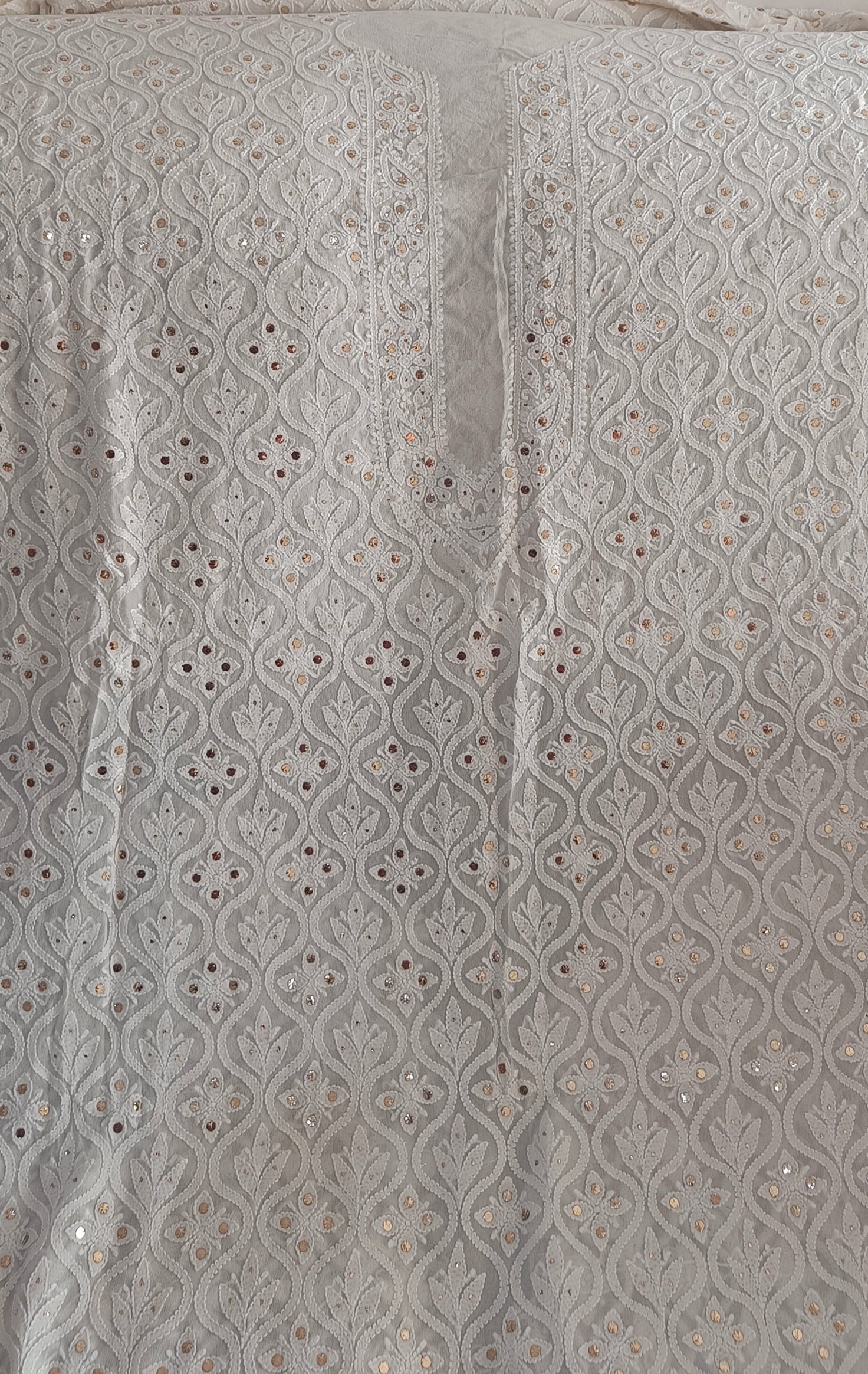 Light Yellow Color Chikankari With Mukaish Work And Pure Georgette Fabric Suit main image 1