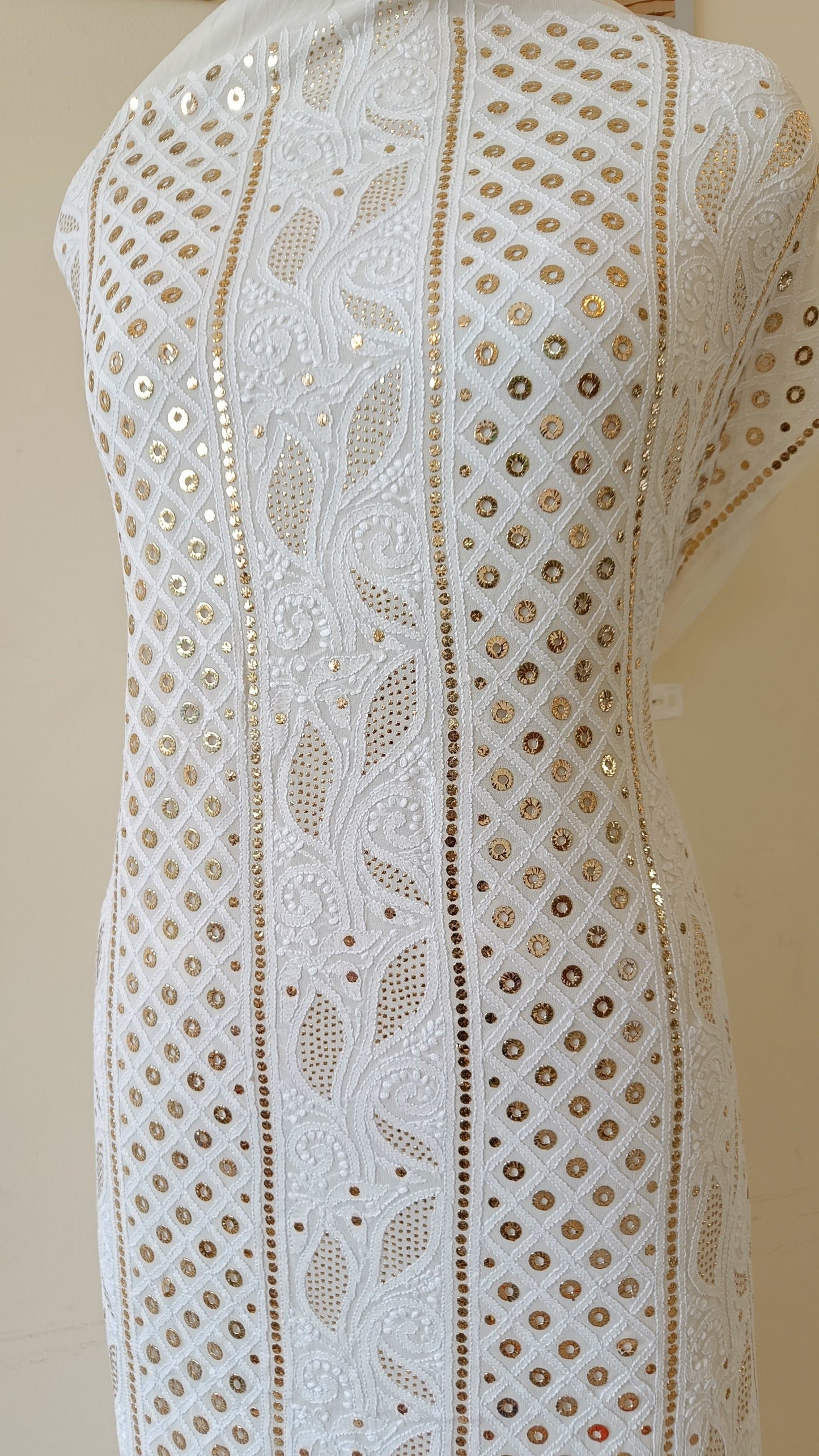 Ivory Chikankari and Ring Mukaish Kurta and Dupatta