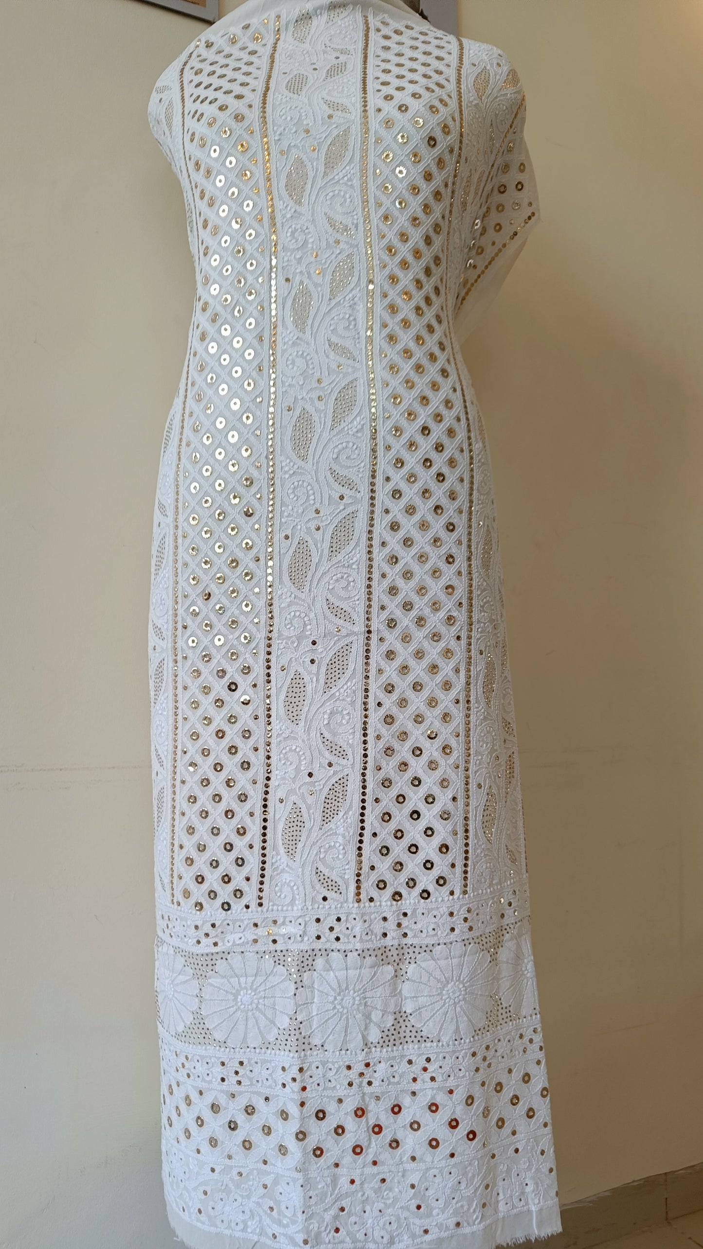 Ivory Chikankari and Ring Mukaish Kurta and Dupatta
