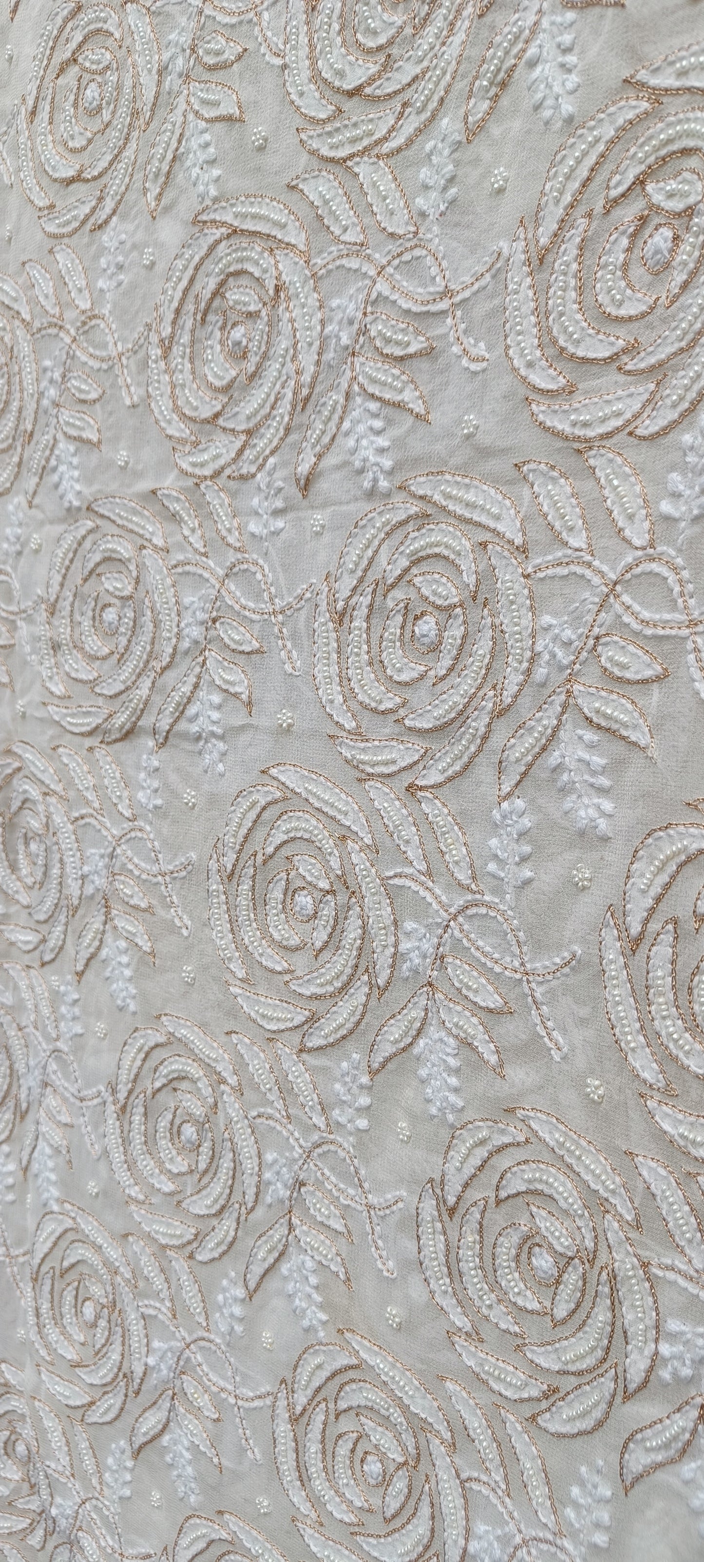 Ruhani Ivory Chikankari Pearl and Aari Embroidered Pure Georgette Dupatta