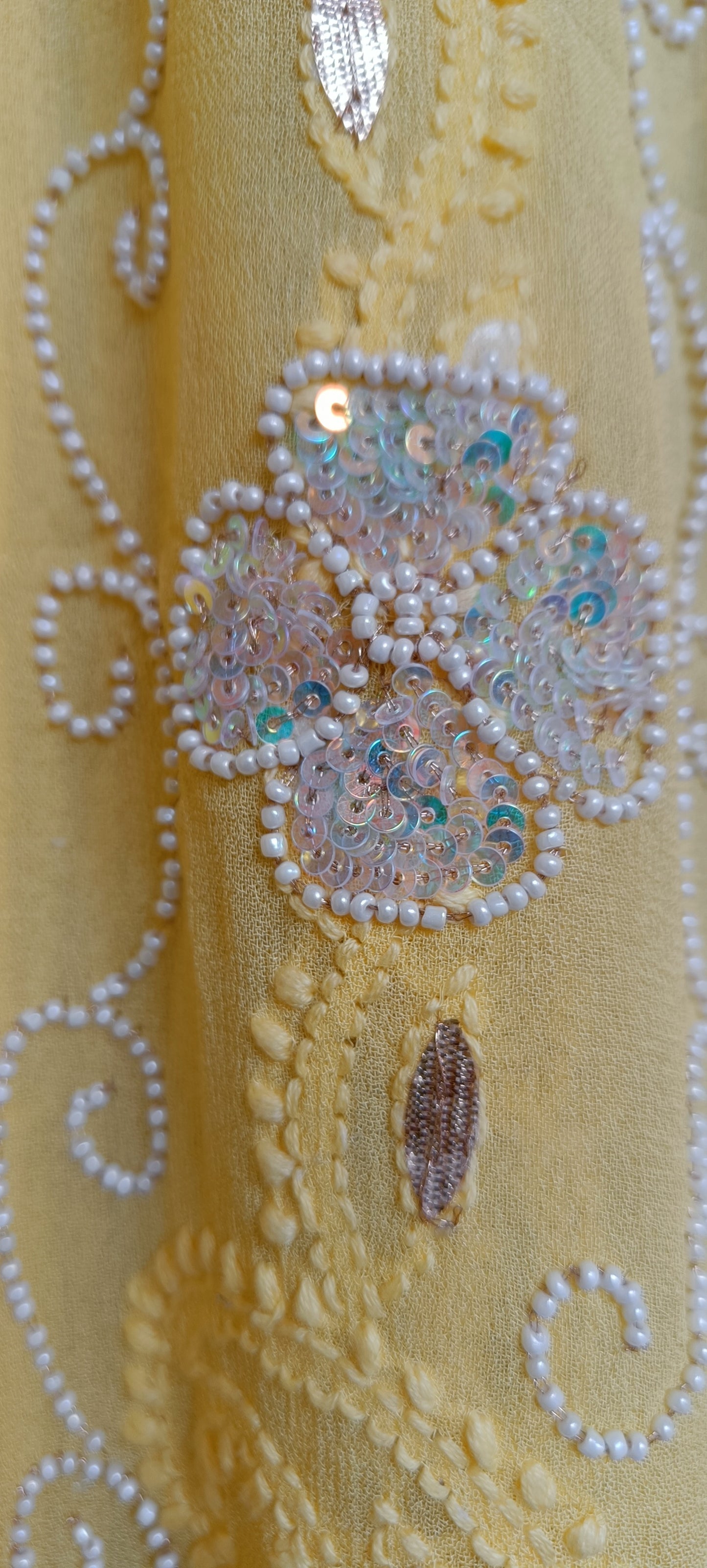 Yellow Chikankari Mirror Pearl Sequins Work Anarkali with Dupatta