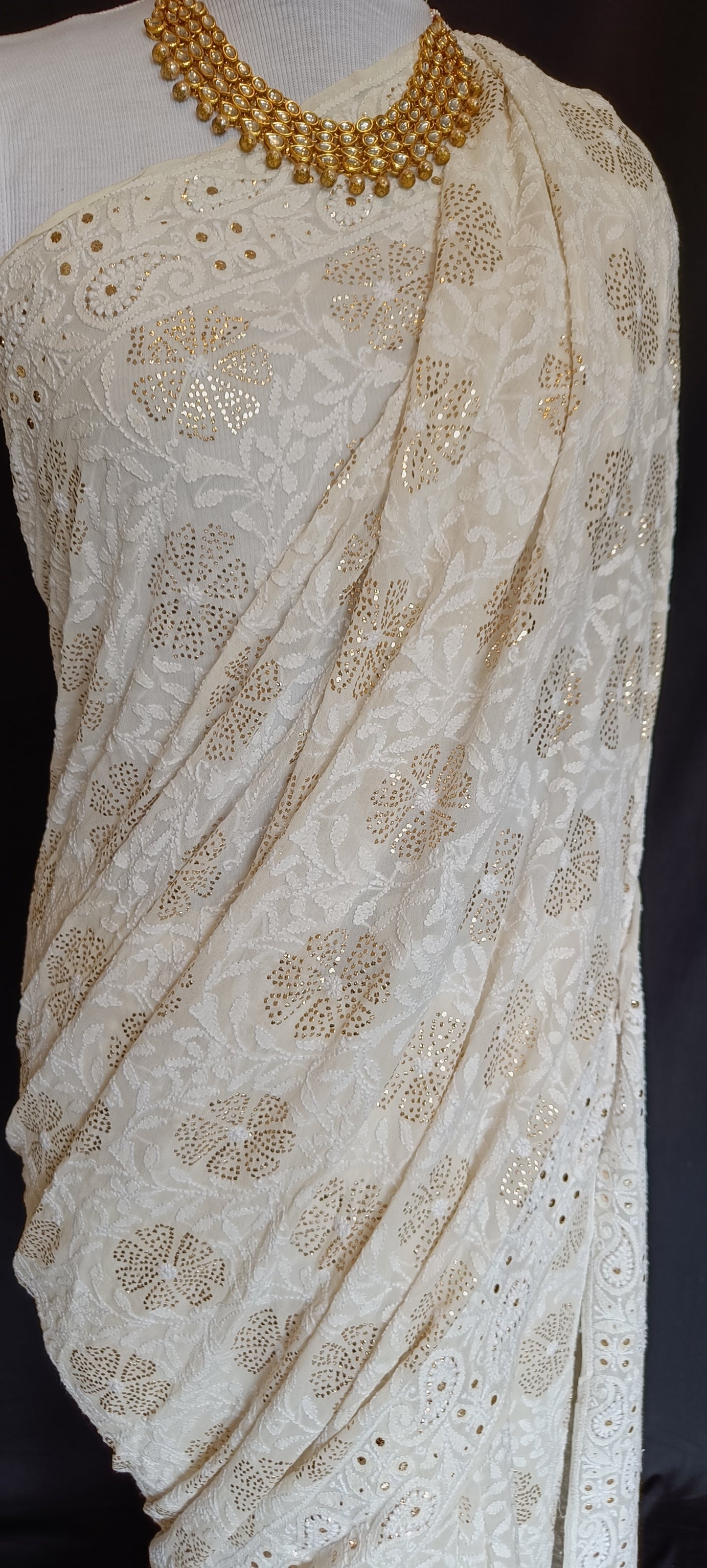 Ruhani Ivory Allover Chikankari and Mukaish Saree