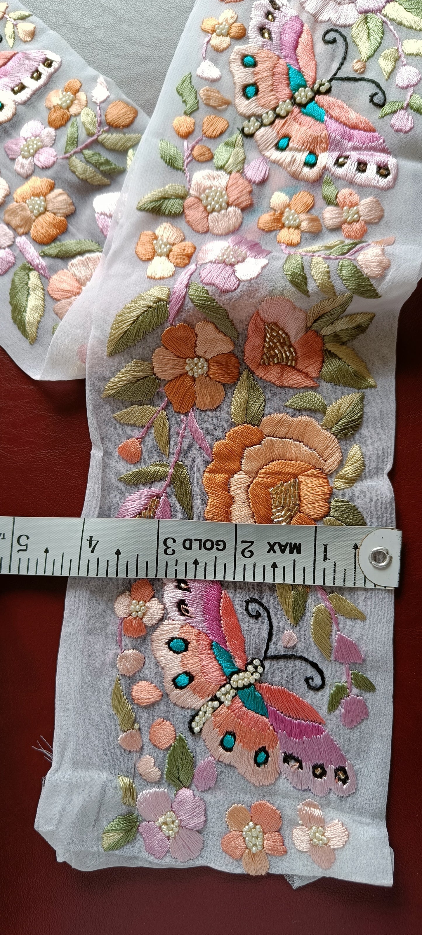 White Multicolored Hand Embroidered Parsi Gara Border