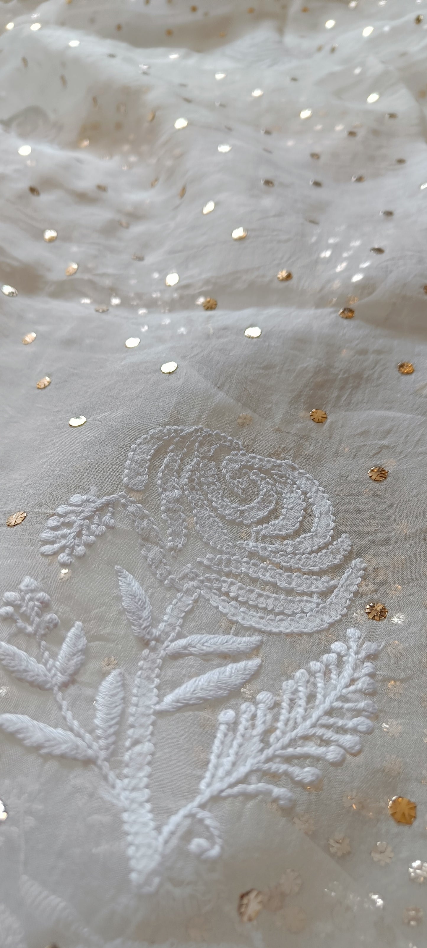 Ruhani Ivory Pure Organza Saree with Allover Chikankari and Mukaish