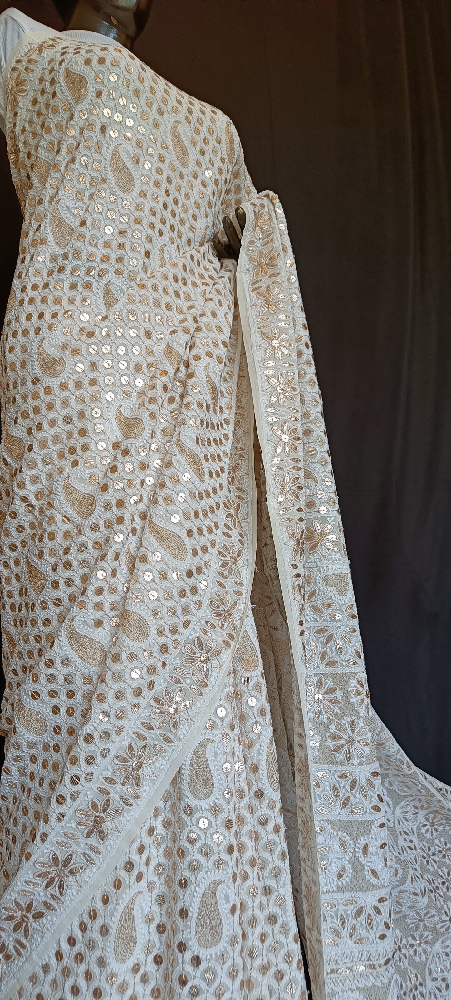 Ruhani Ivory Chikankari and Gota Patti Saree
