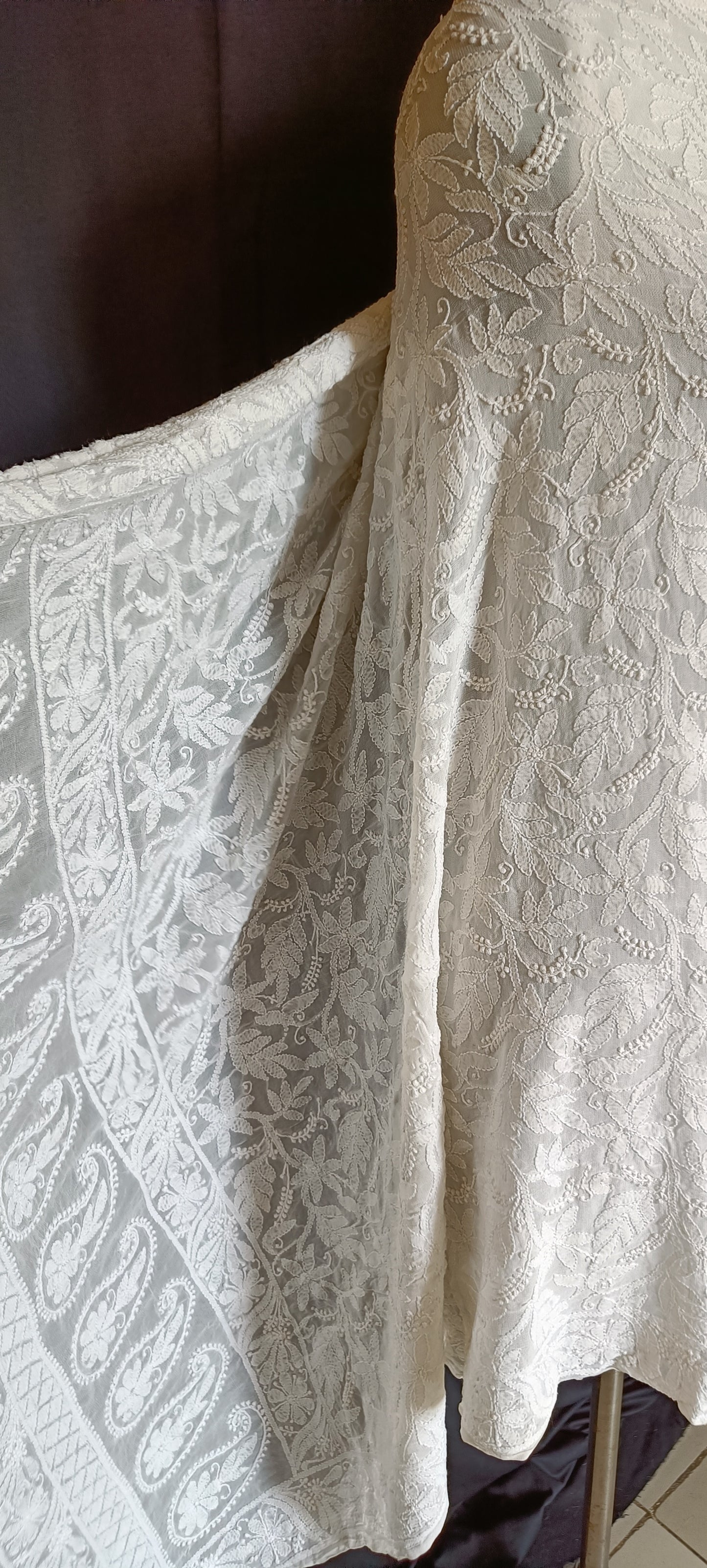 Off White Jaal Chikankari Dyeable Dupatta