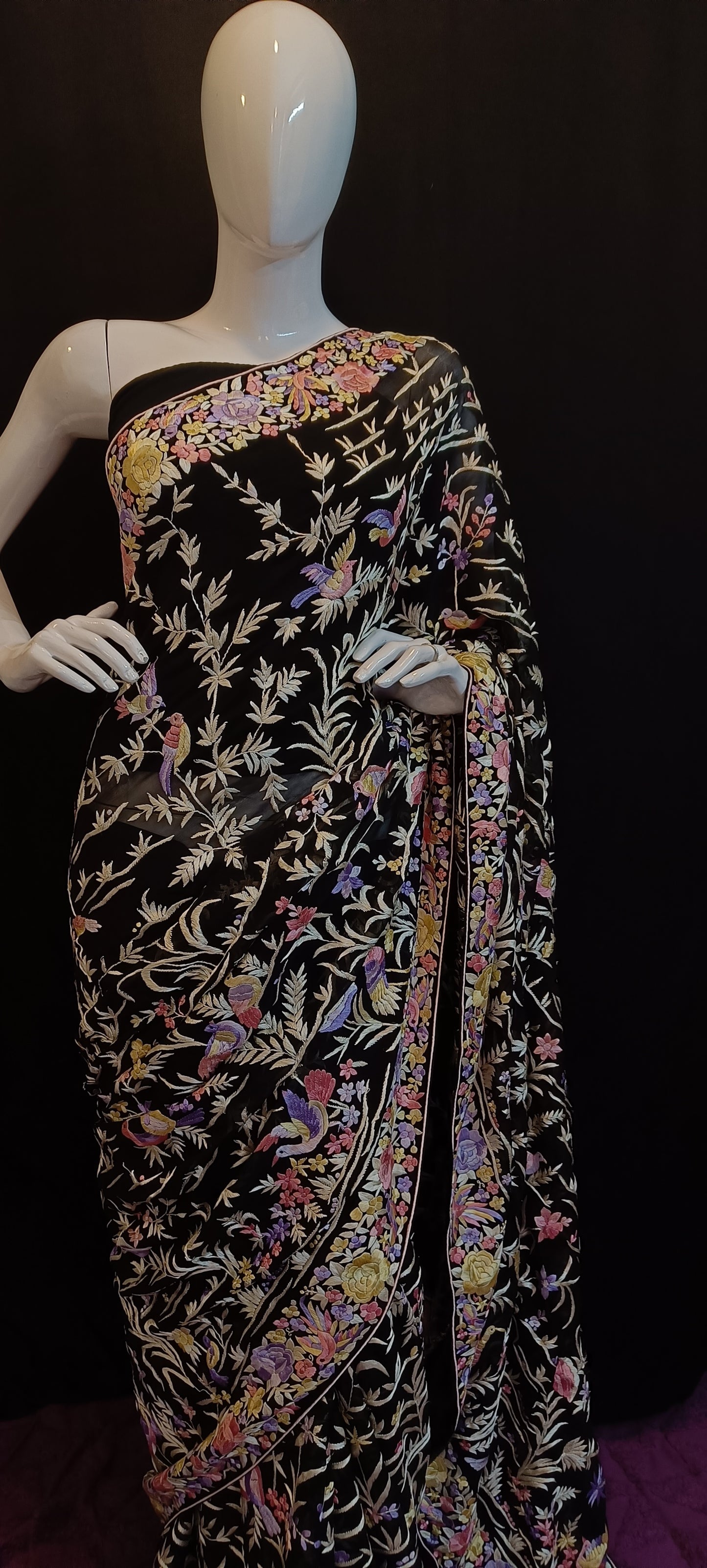 Black Masterpiece Parsi Gara Pure Georgette Saree