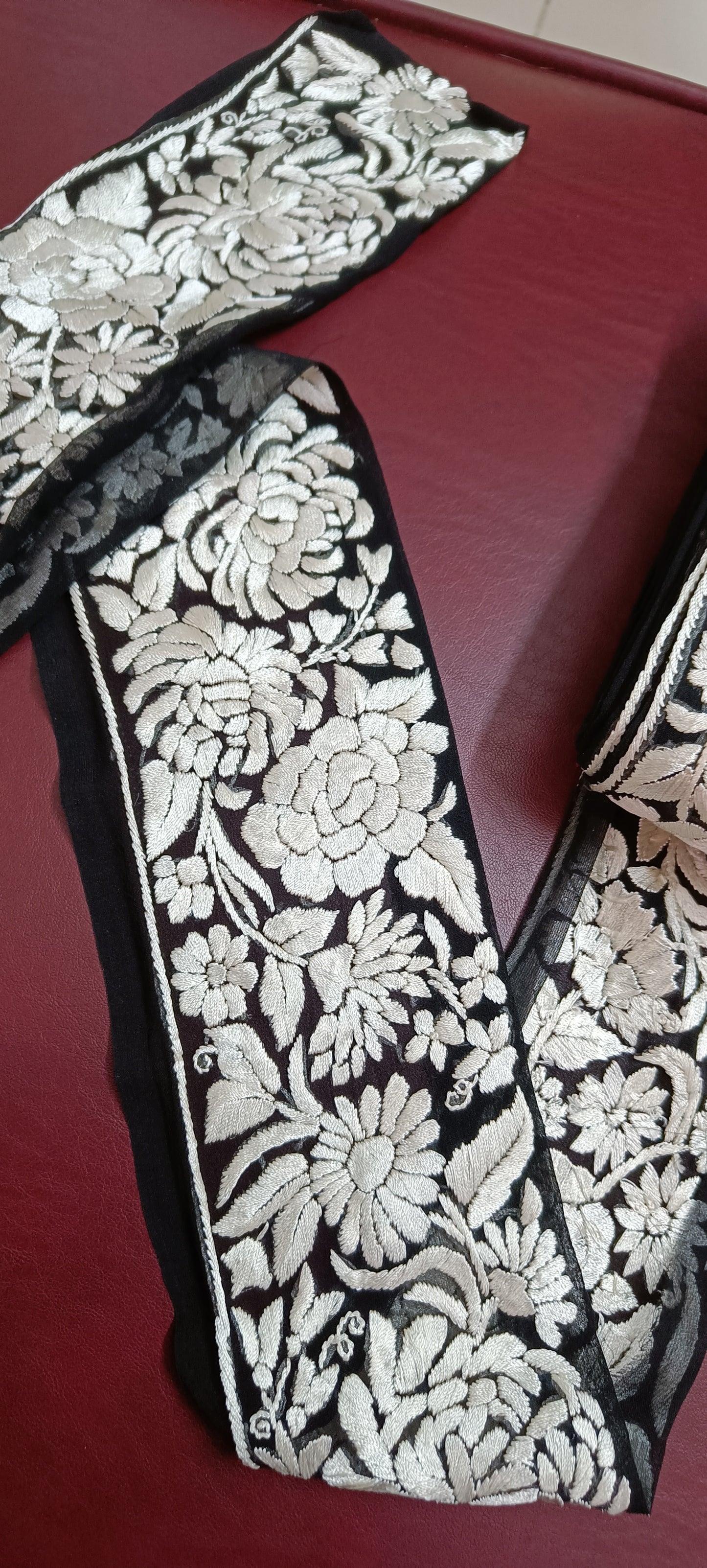 Black hand embroidered parsi gara border