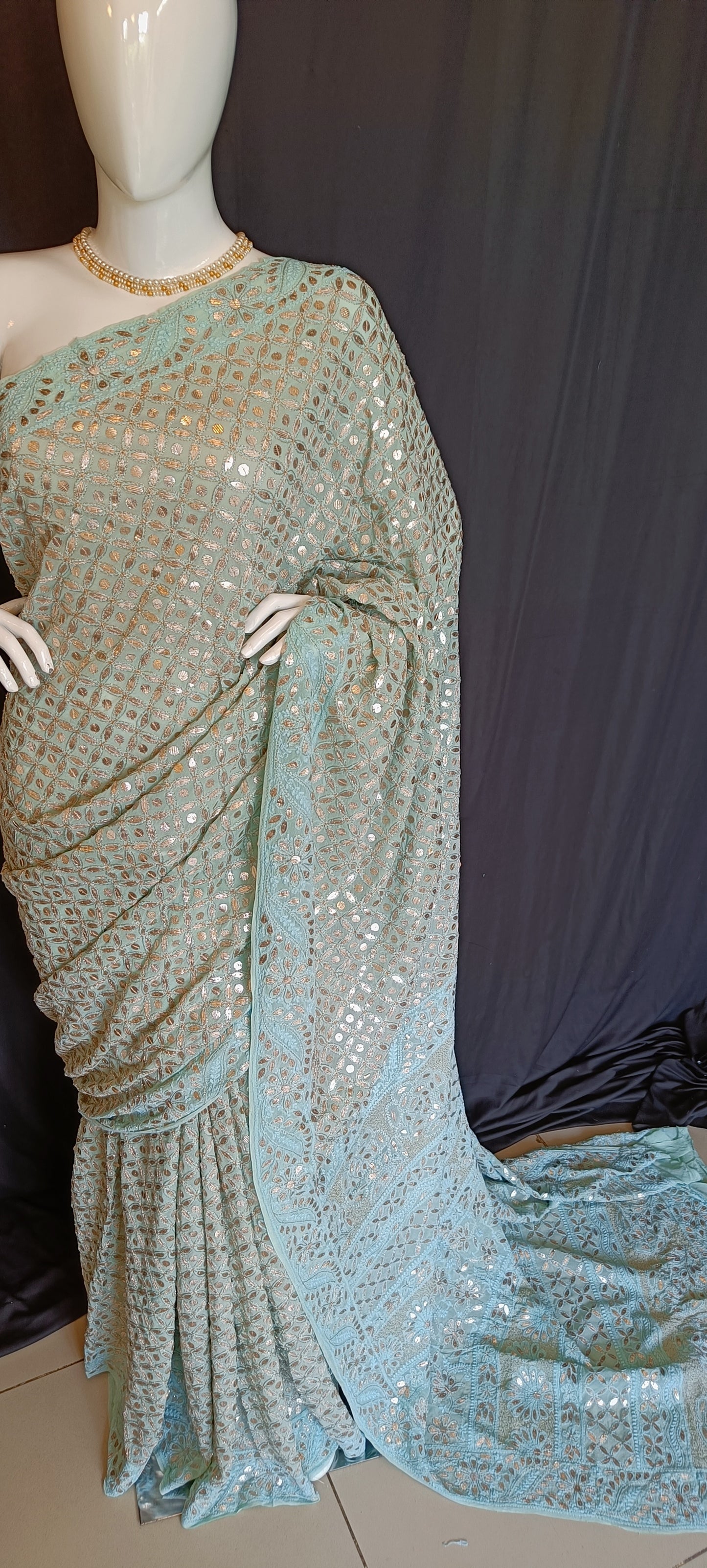 Ruhani Firozi Chikankari and Gota Patti Saree