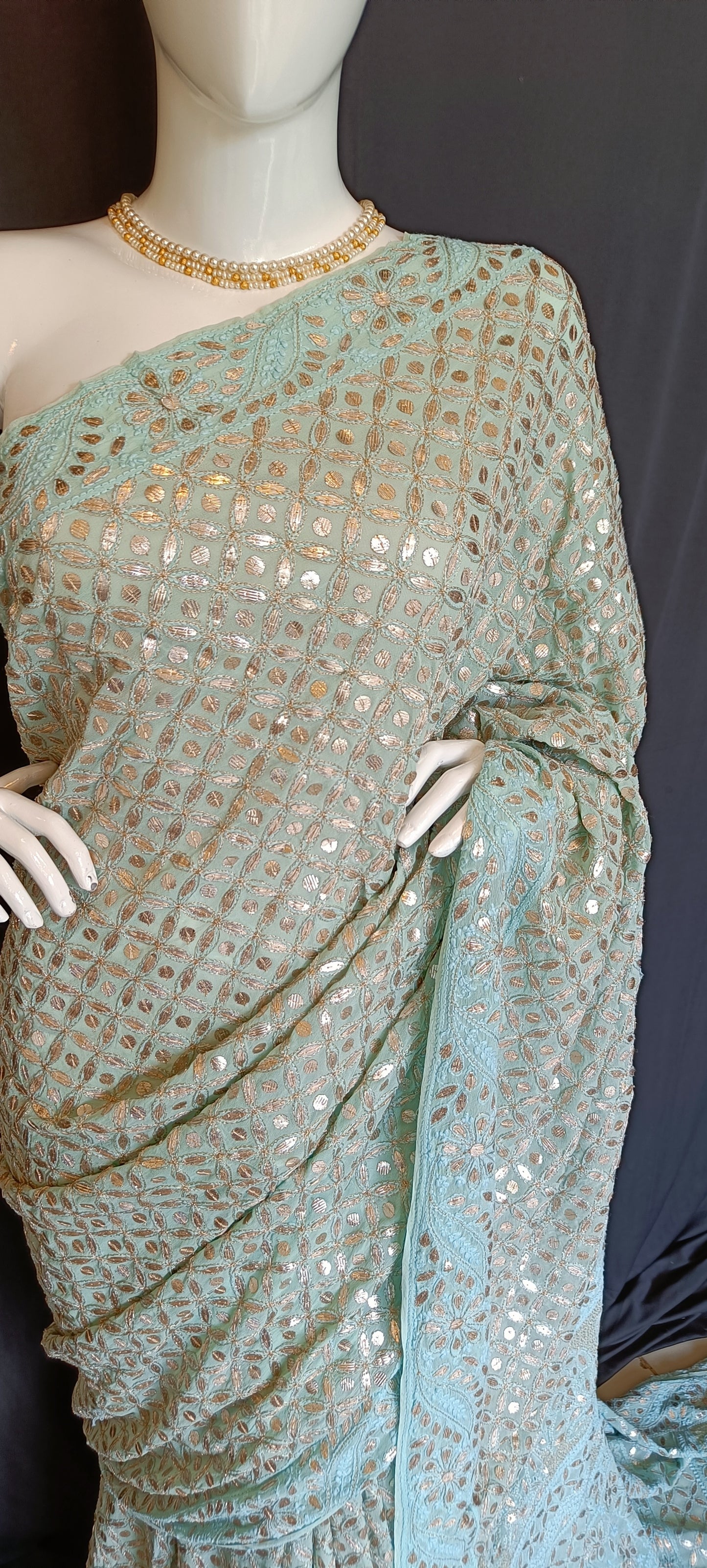 Ruhani Firozi Chikankari and Gota Patti Saree