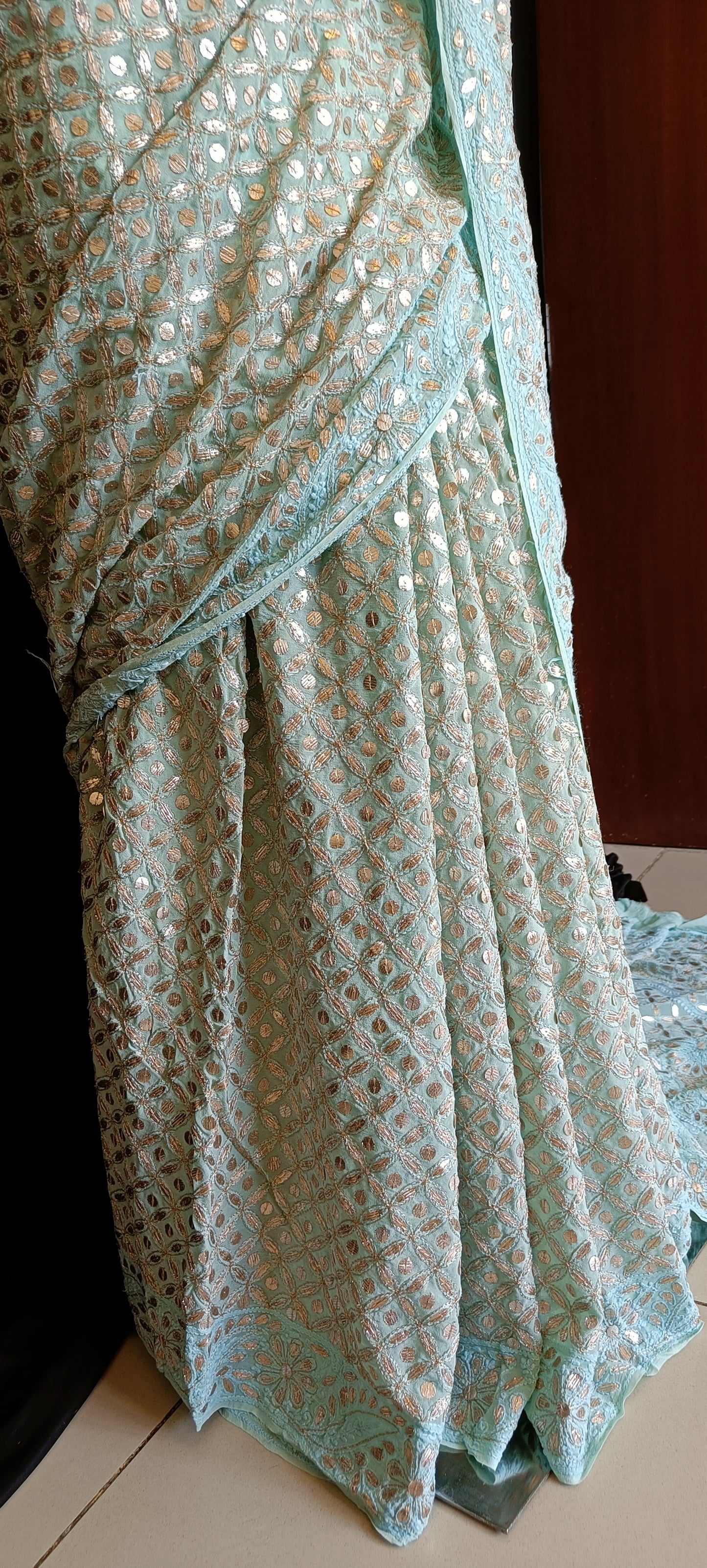 Ruhani Firozi Chikankari and Gota Patti Saree