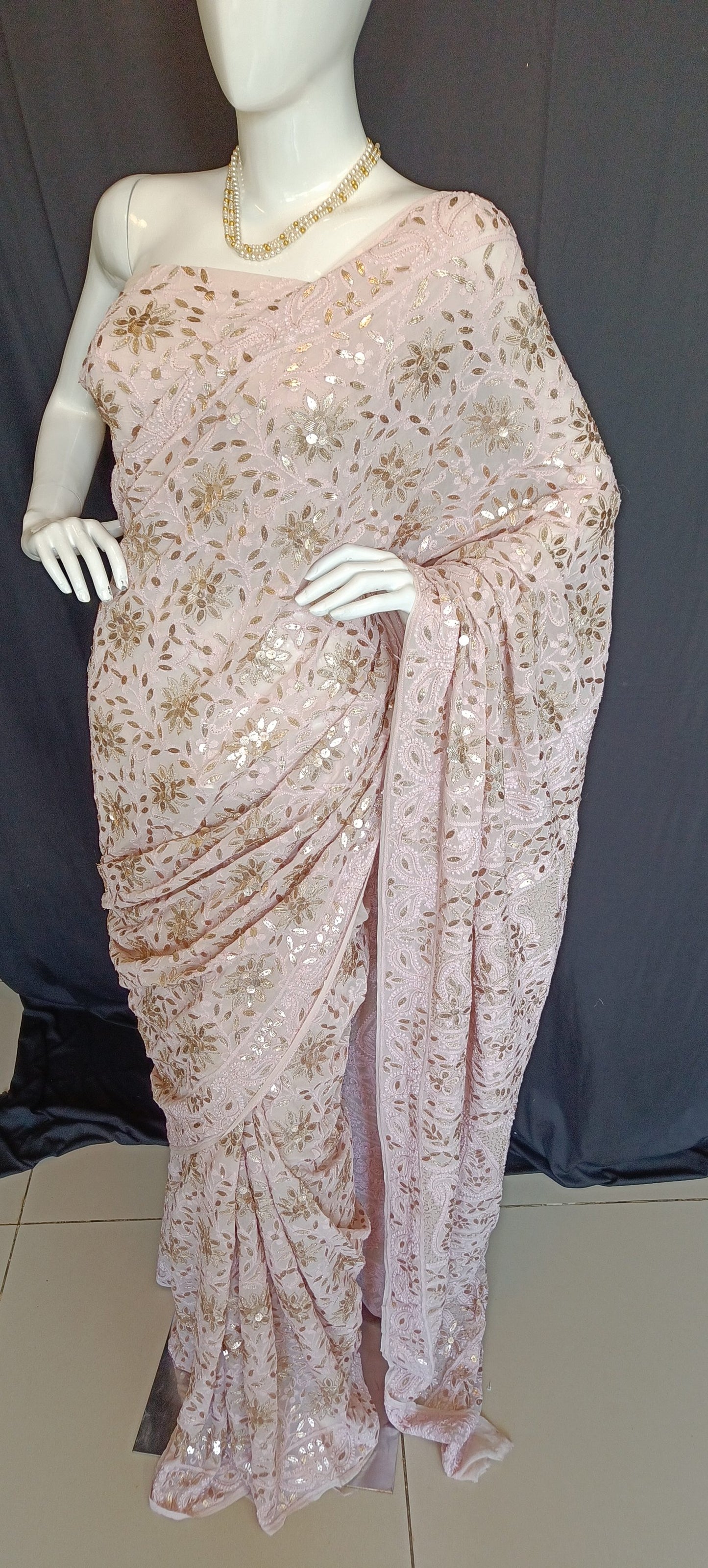 Ruhani Dusty Pink Chikankari and Gota Patti Saree