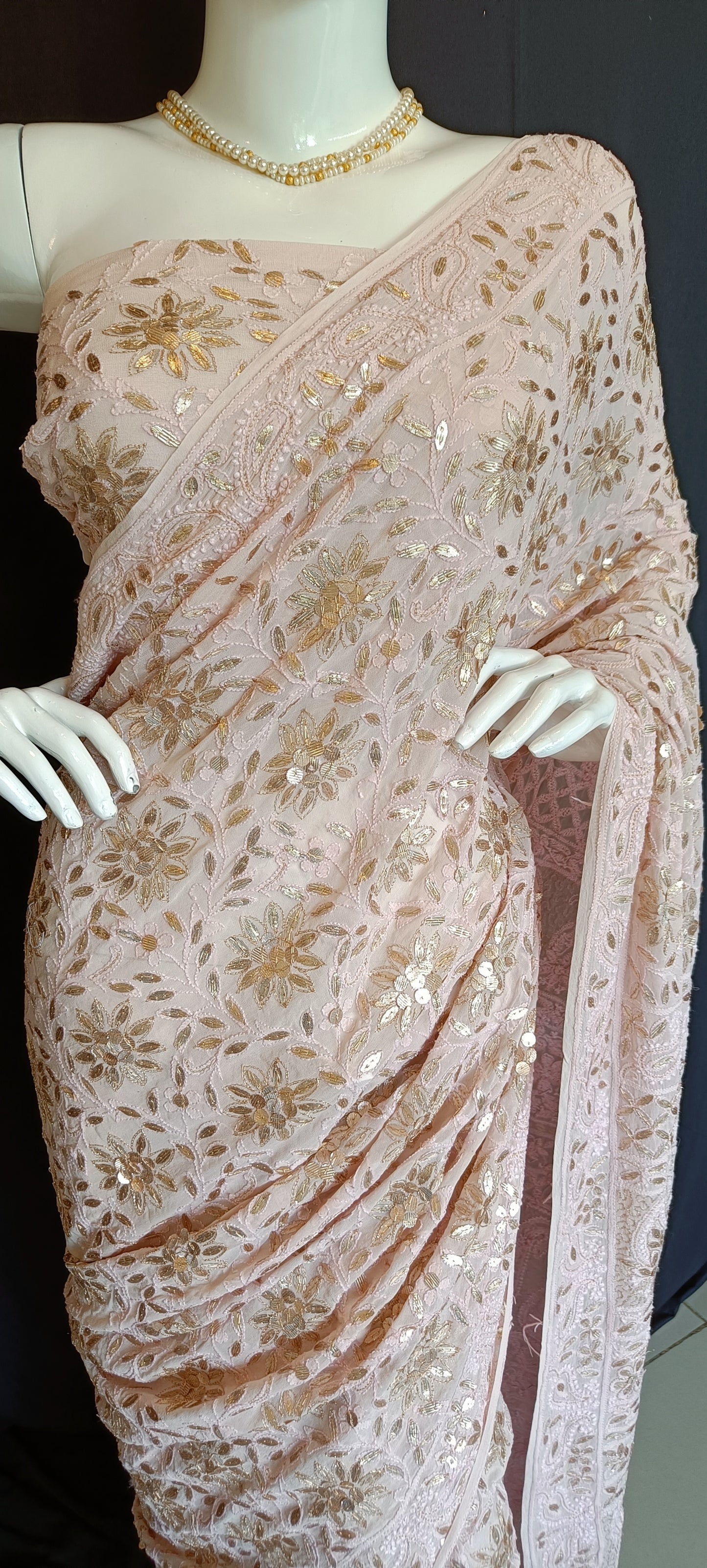 Ruhani Dusty Pink Chikankari and Gota Patti Saree