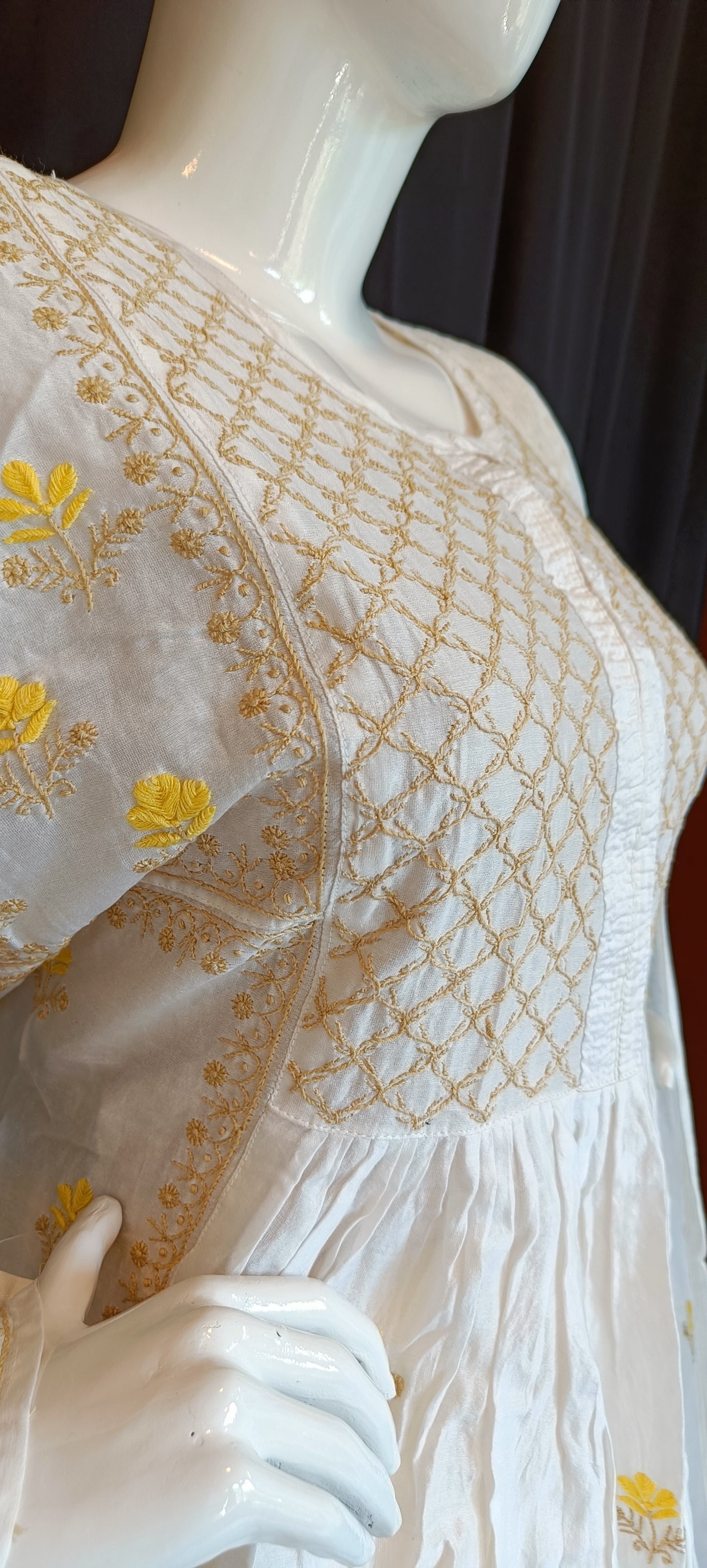 Off White Mul Chanderi A Line Chikankari Kurta and Dupatta