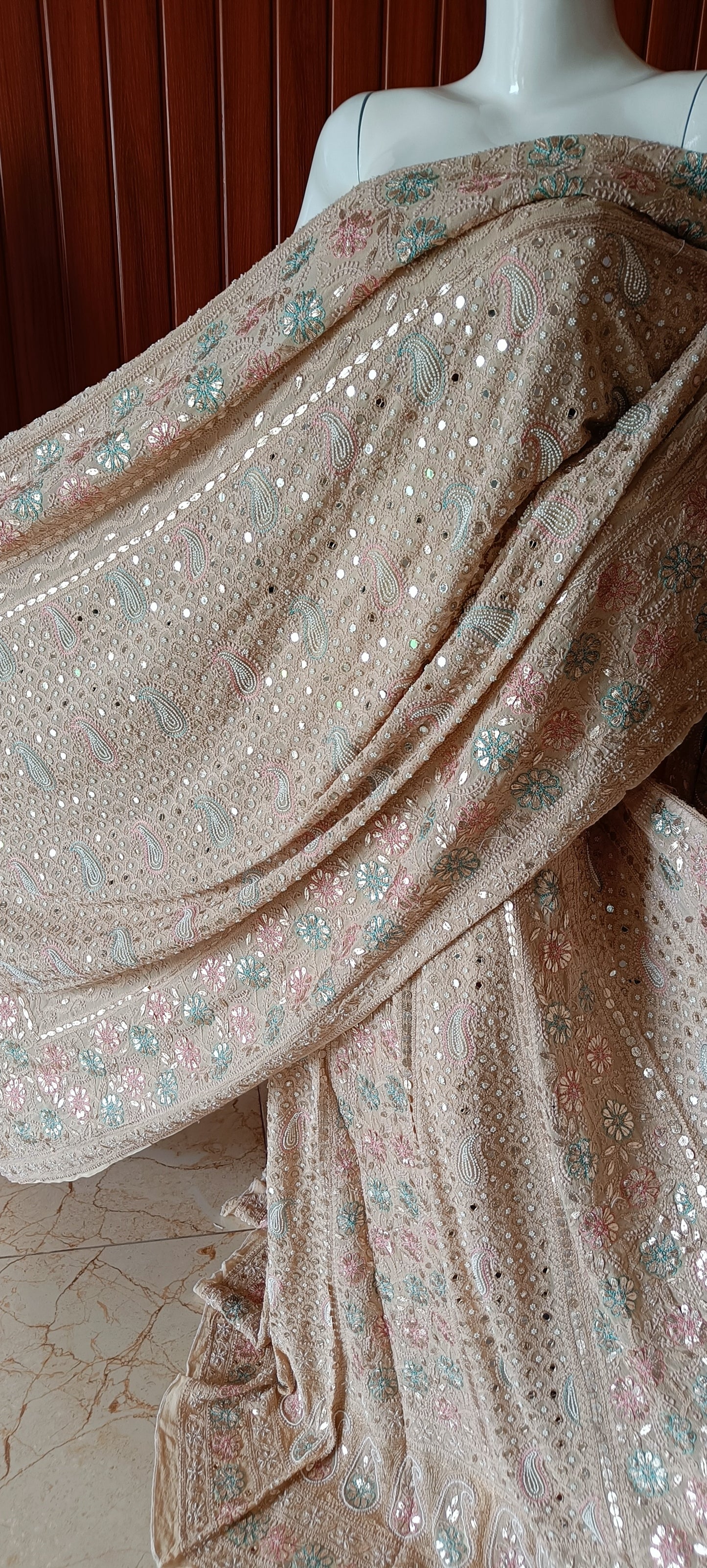 Ruhani Chikankari Mirror Pearl Gota and Multicolored Aari Work Wedding Lehenga