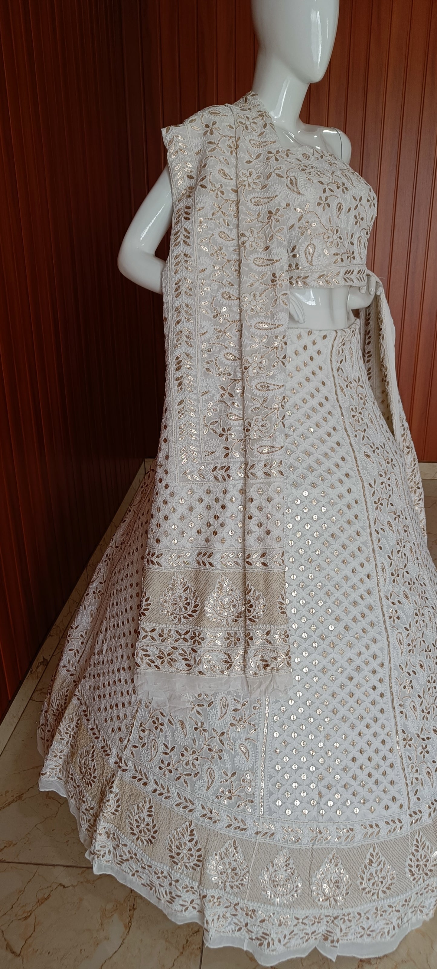 Ivory Chikankari and Gota Patti Georgette Lehenga Set