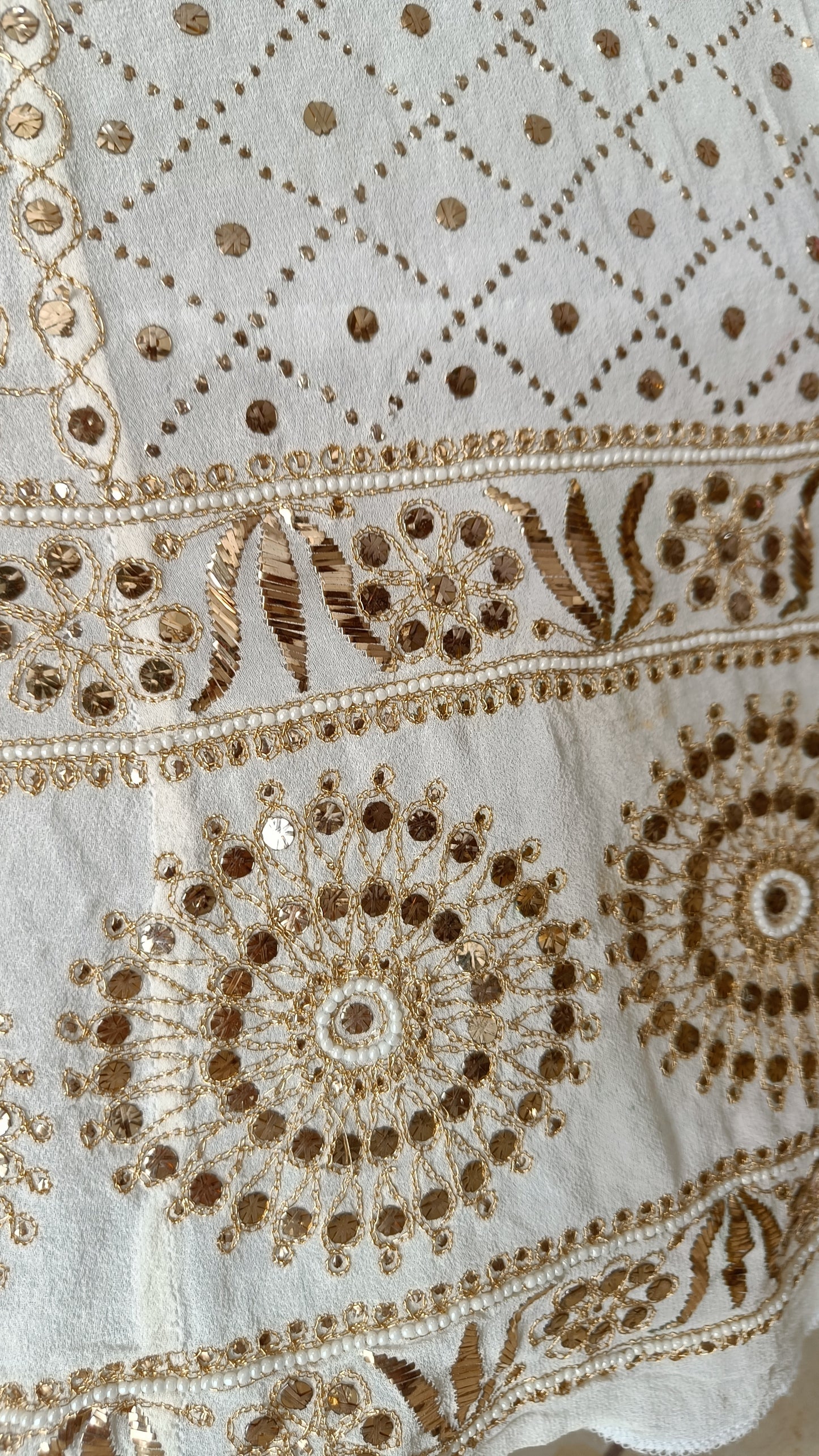 Ruhani Golden Aari and Mukaish work Pure Georgette Wedding Lehenga