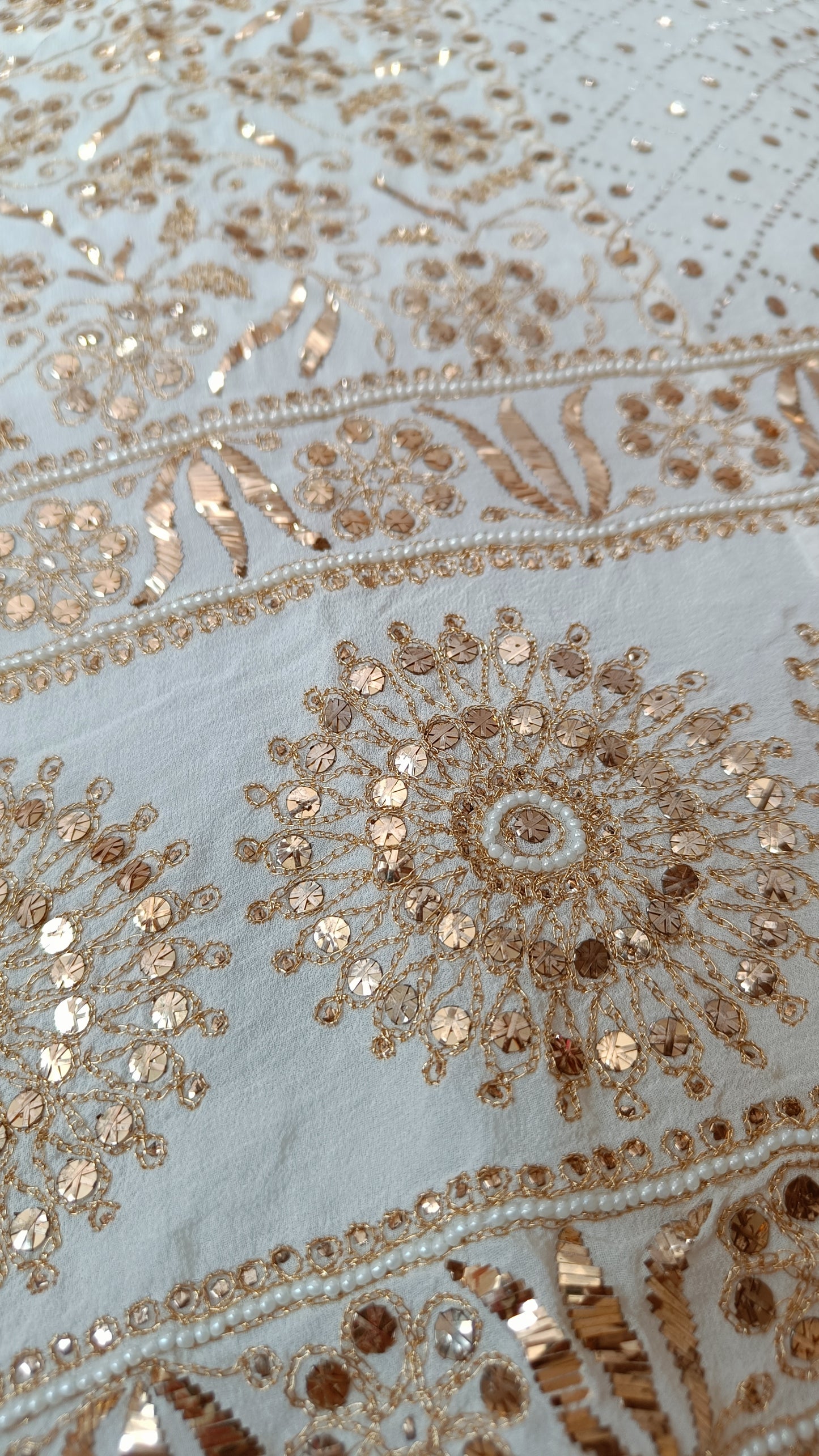 Ruhani Golden Aari and Mukaish work Pure Georgette Wedding Lehenga