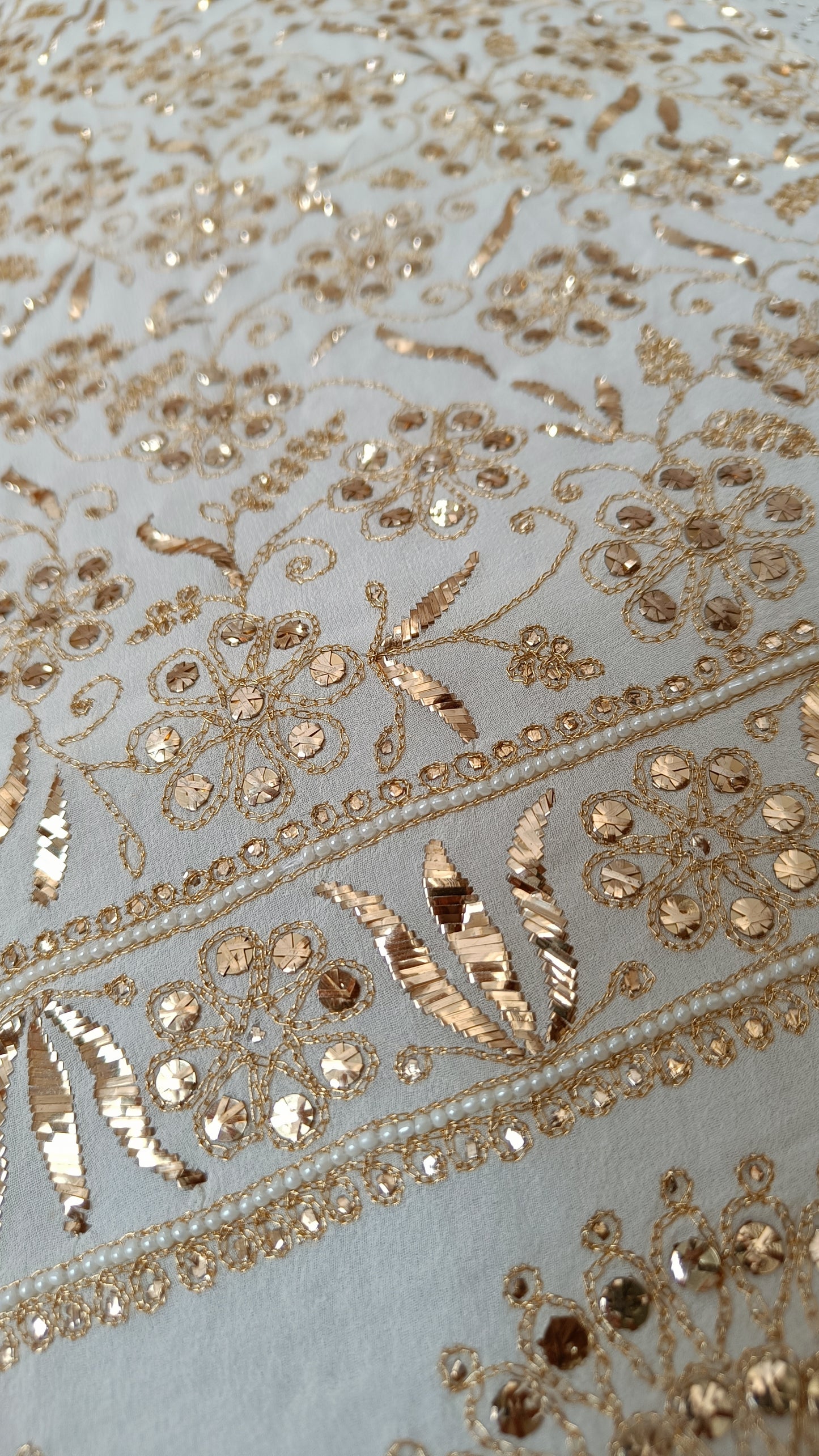 Ruhani Golden Aari and Mukaish work Pure Georgette Wedding Lehenga