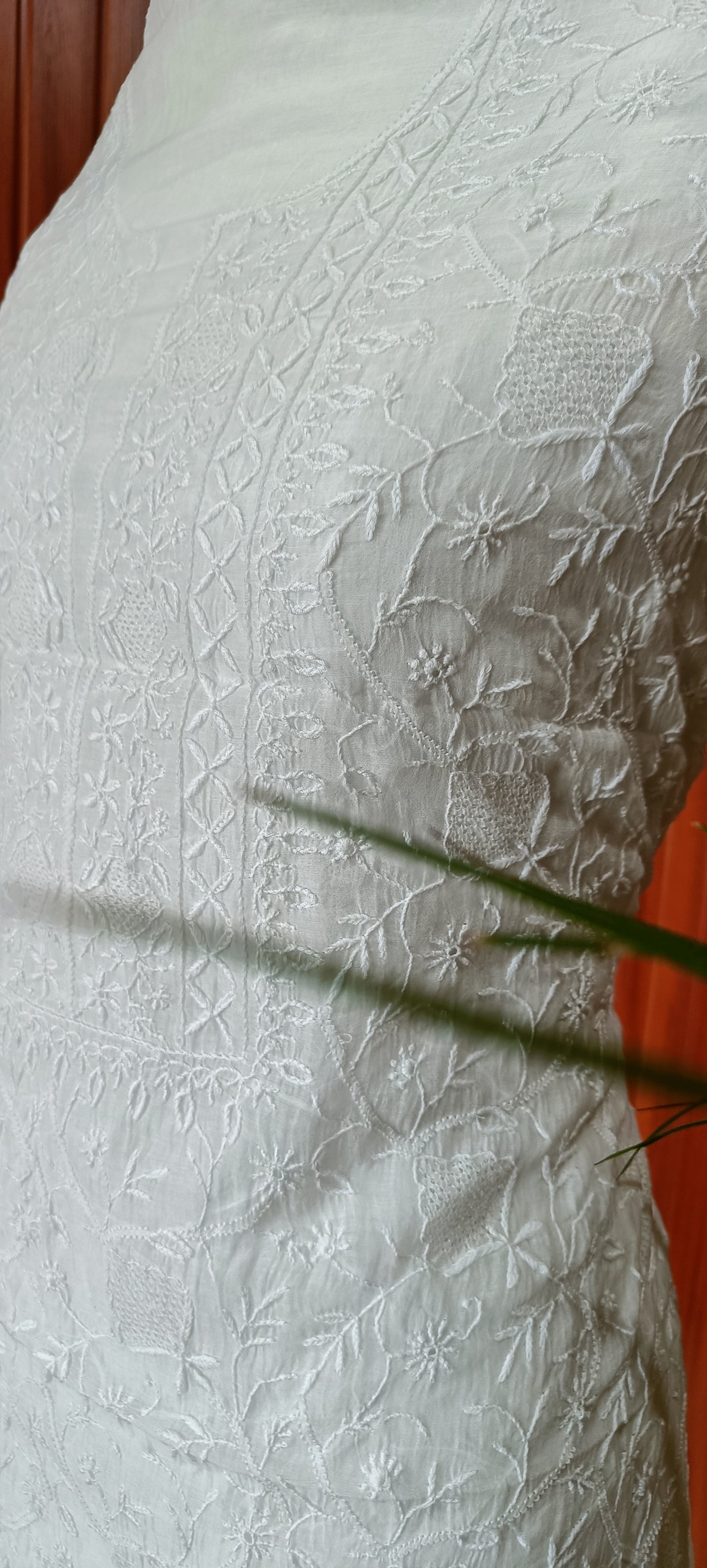 Off White Mulmul Chanderi fine Chikankari kurta and dupatta