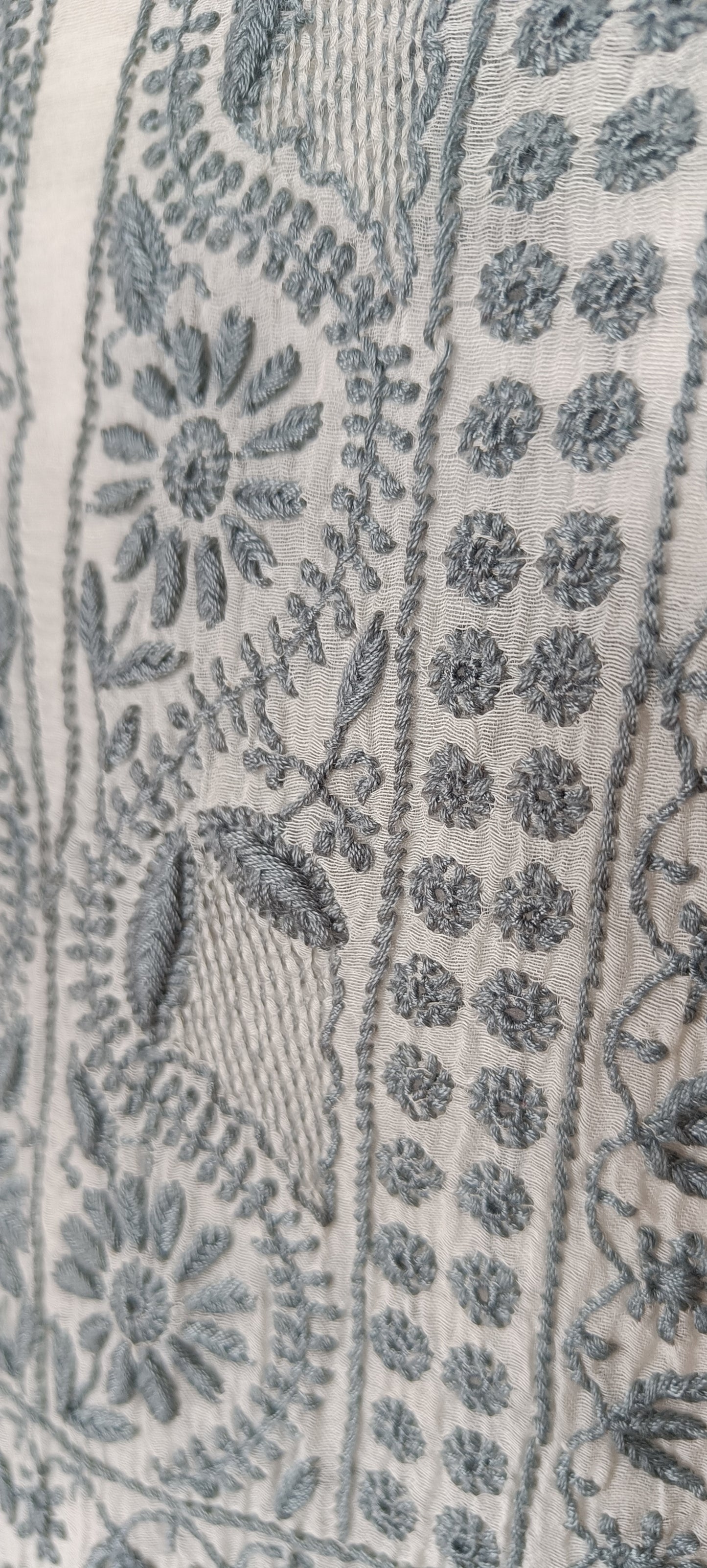 Off White and Bluish Grey Mulmul Chanderi fine Chikankari kurta and dupatta