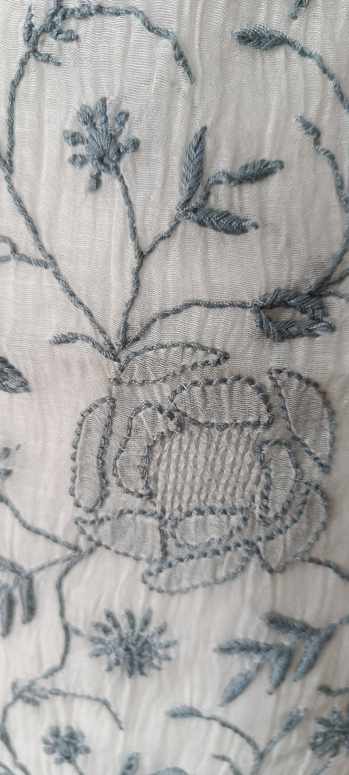Off White and Bluish Grey Mulmul Chanderi fine Chikankari kurta and dupatta