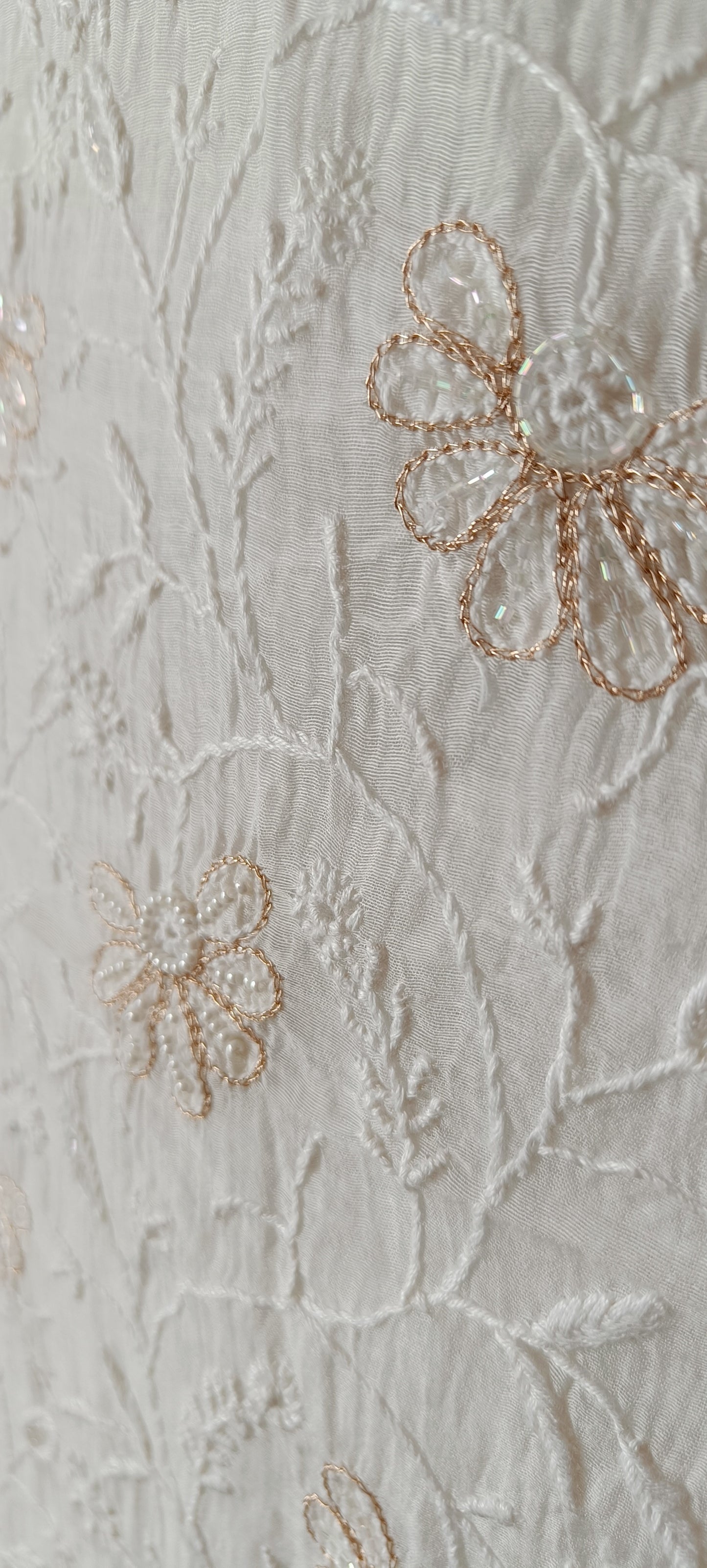 Off White Mulmul Chanderi fine Chikankari and Pearl Embroidered Suit