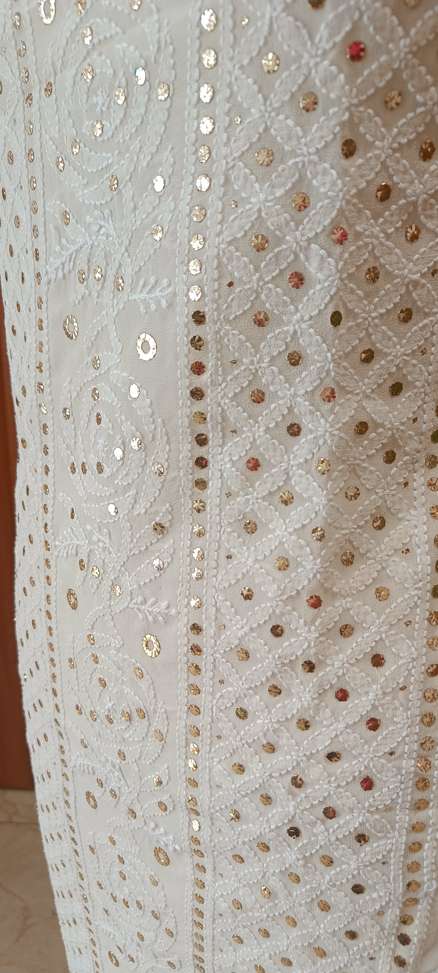 Ivory Chikankari and Ring Mukaish Kurta and Dupatta