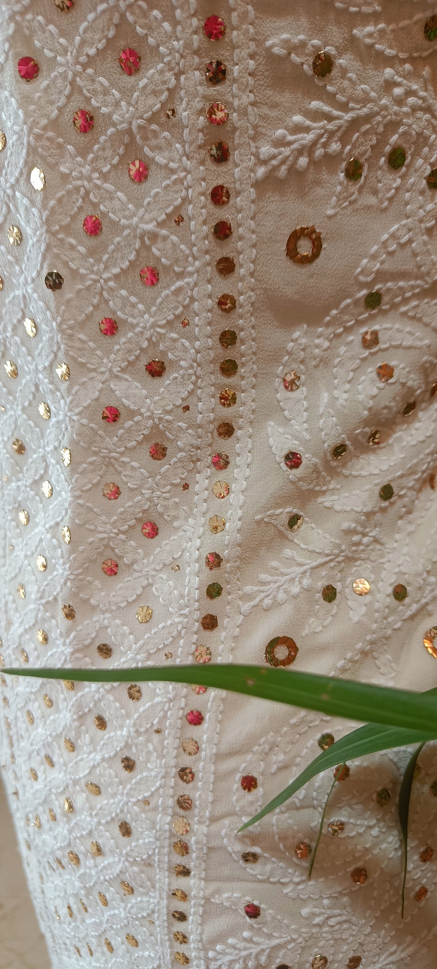 Ivory Chikankari and Ring Mukaish Kurta and Dupatta