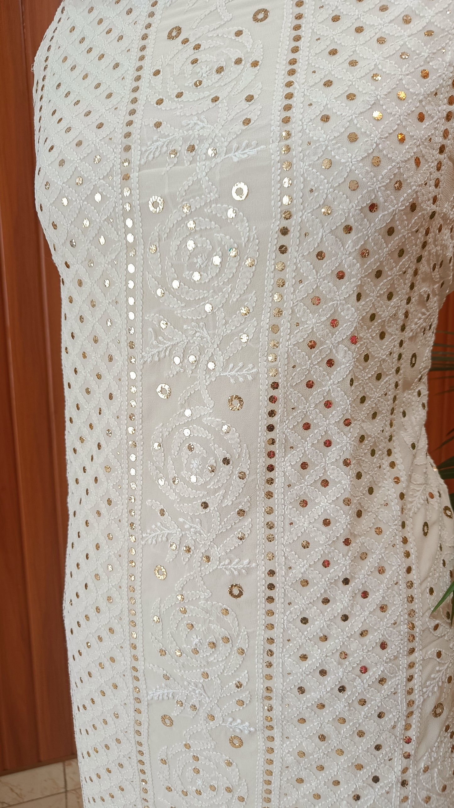 Ivory Chikankari and Ring Mukaish Kurta and Dupatta