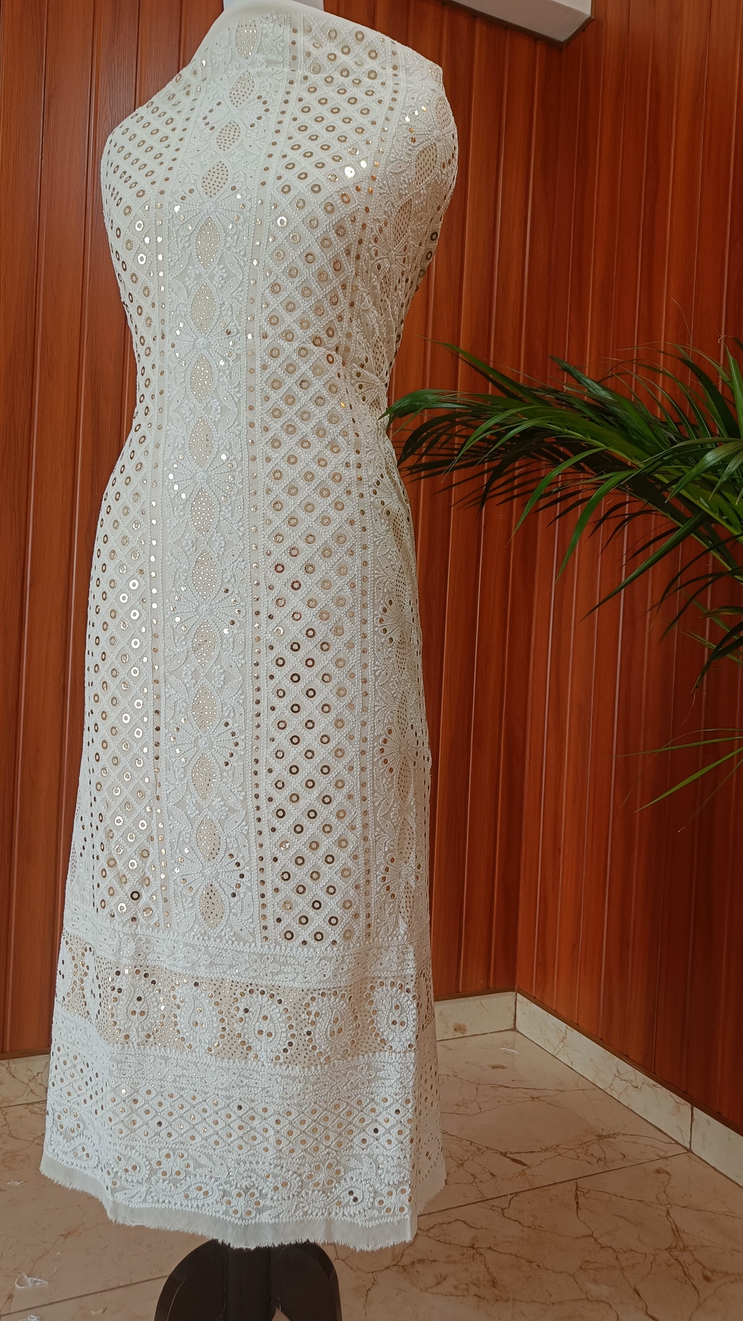 Ivory Chikankari and Ring Mukaish Kurta and Dupatta